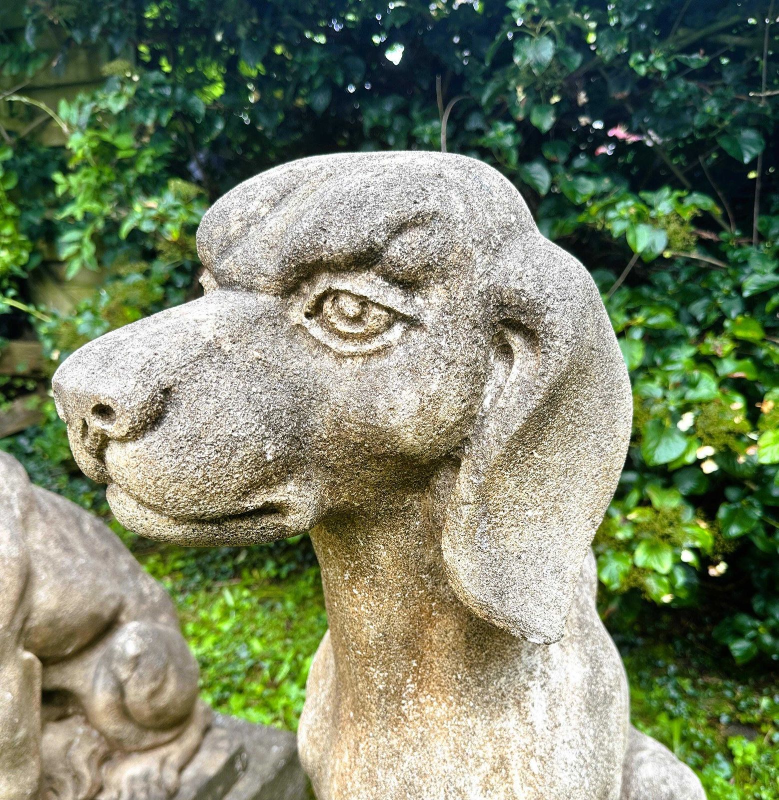 Pair Of Very Large Limestone Dogs Statues, France 1940s. photo Art