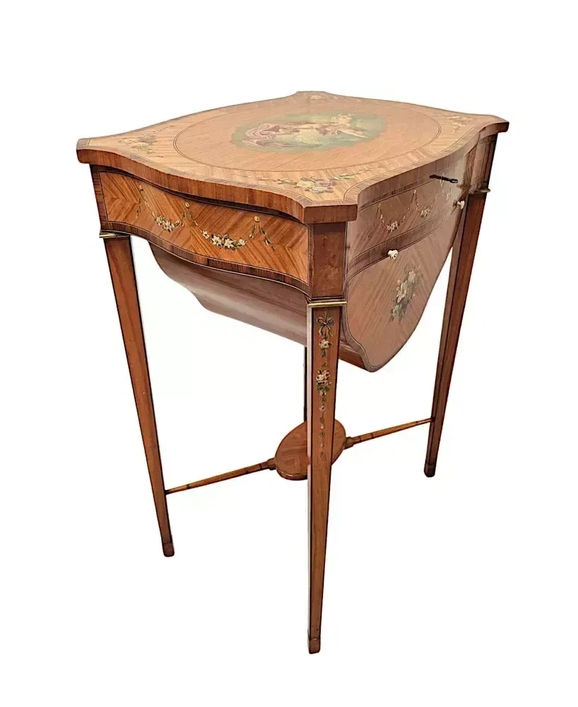 A Rare Late 19th Century Inlaid And Hand Painted Side Or Sewing Table photo for sale