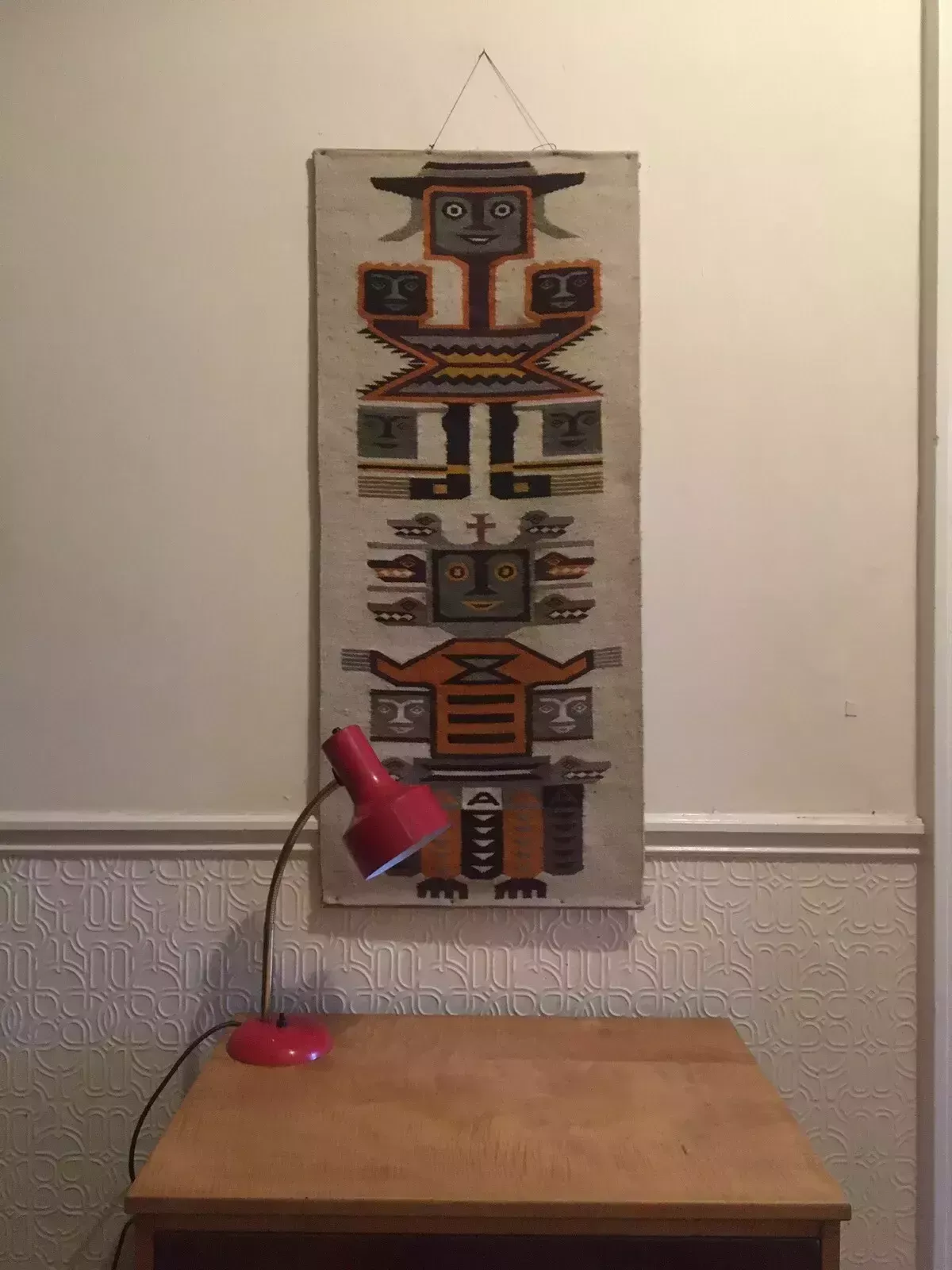 Vintage Aztec Textile Art Wall Hanging 1970s Mayan Inca Woven Tapestry photo vinterior