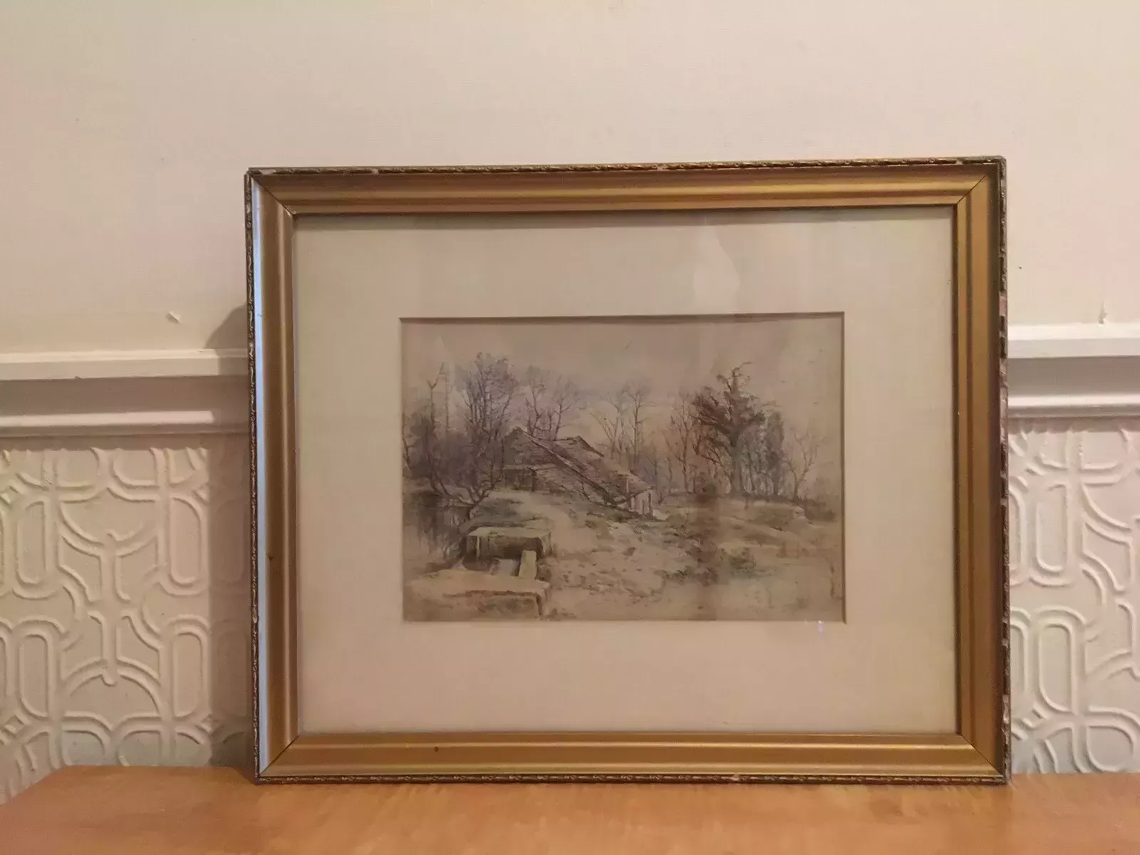 photo vinterior John Gutteridge Sykes 1866 1941 Antique Watercolour Painting English Landscape