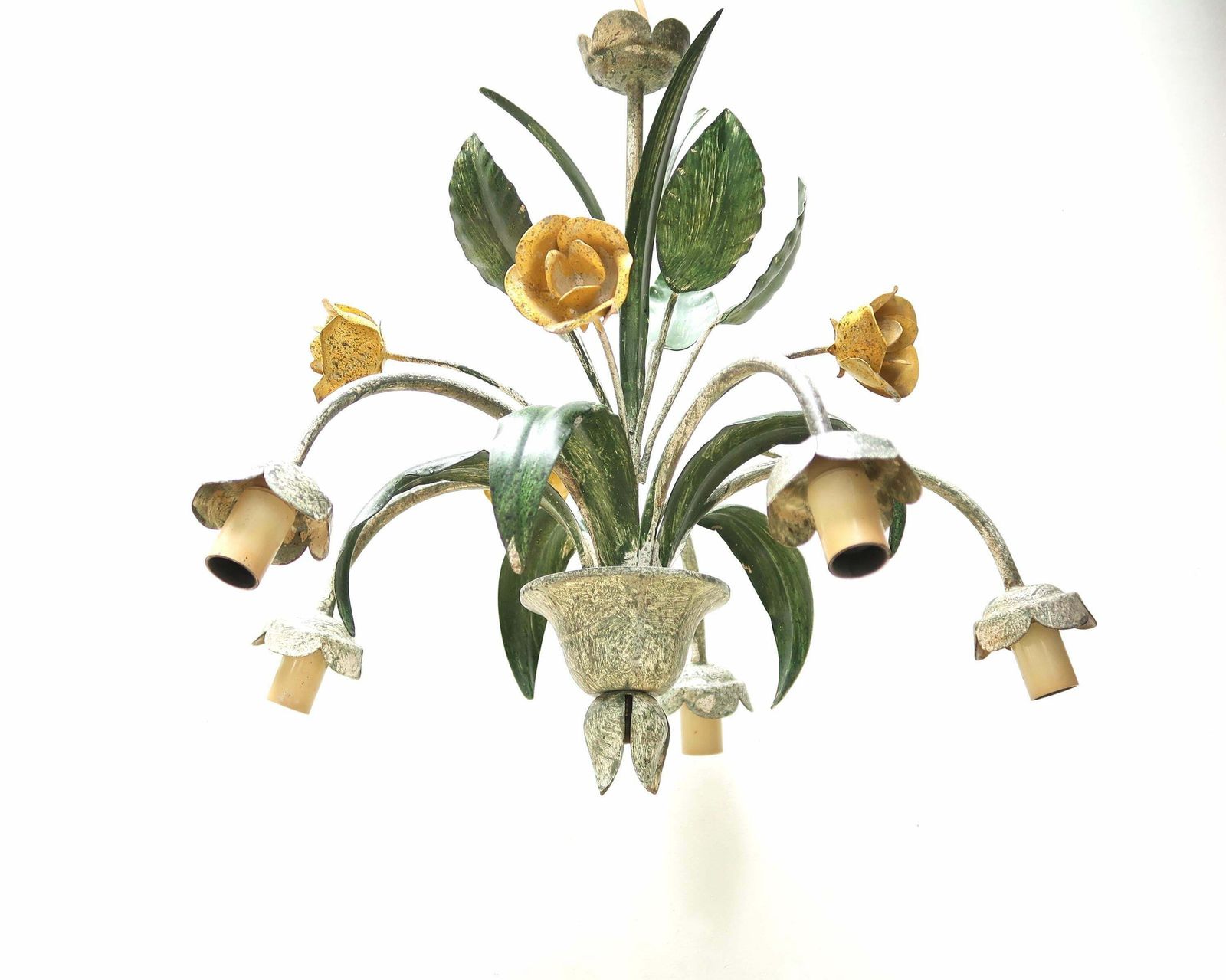 Hanglamp Met Bloemmotief, Gele Bloemen En Groene Bladeren, Jaren 1990 / Kroonluchter, Lamp, Natuur photo furniture
