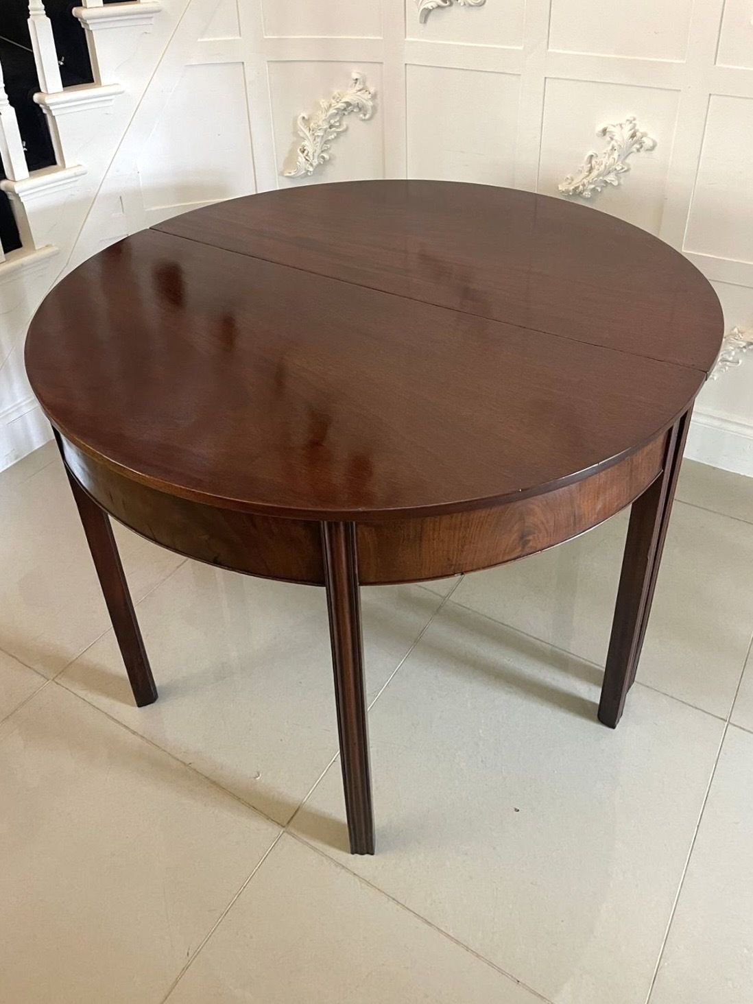 Pair Of Quality Figured Mahogany Antique 18th Century Demi Lune Console Tables photo vinterior