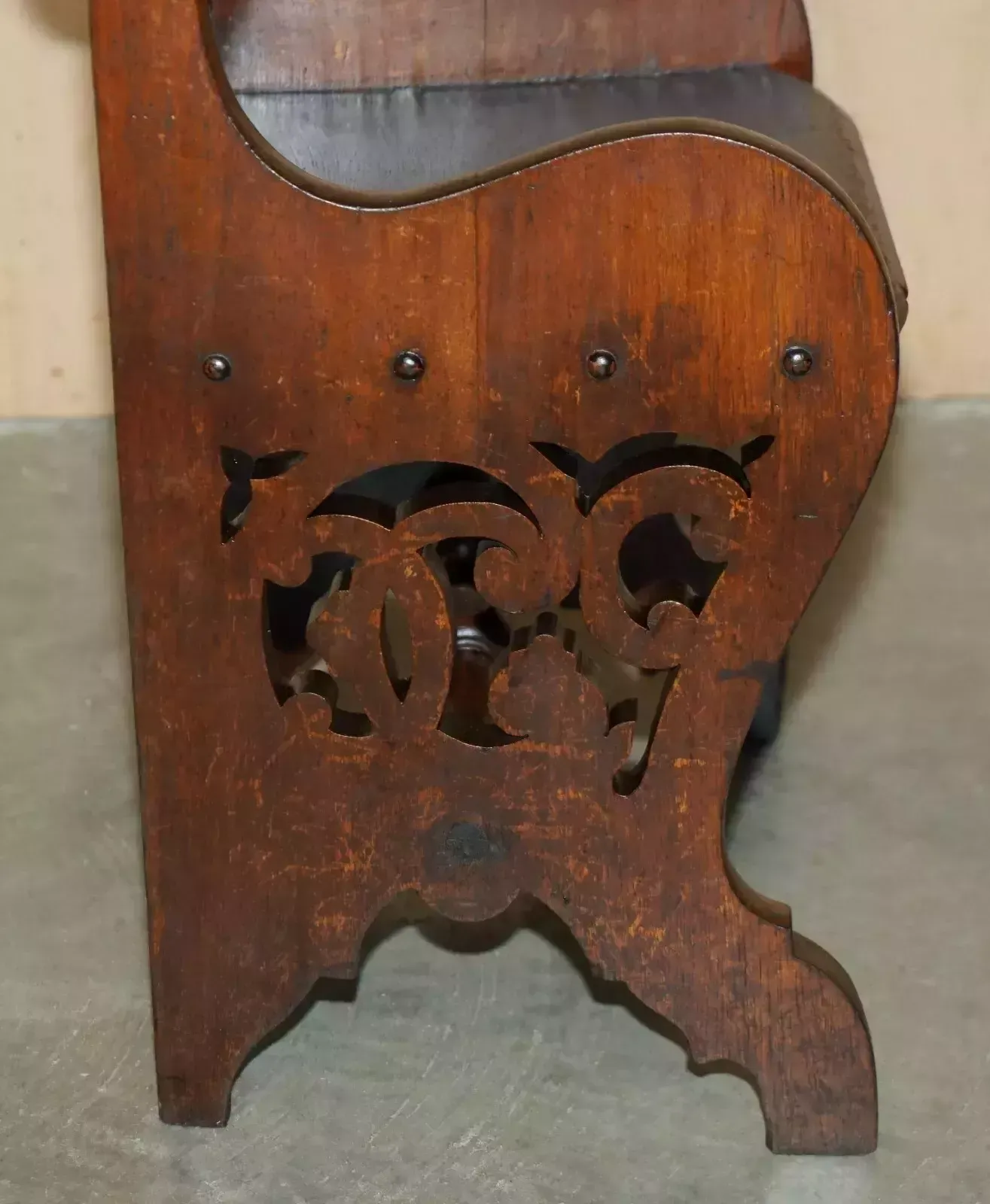 Furniture Pair Of Antique Victorian English Hand Carved Hall Chairs With Rotating Handles photo