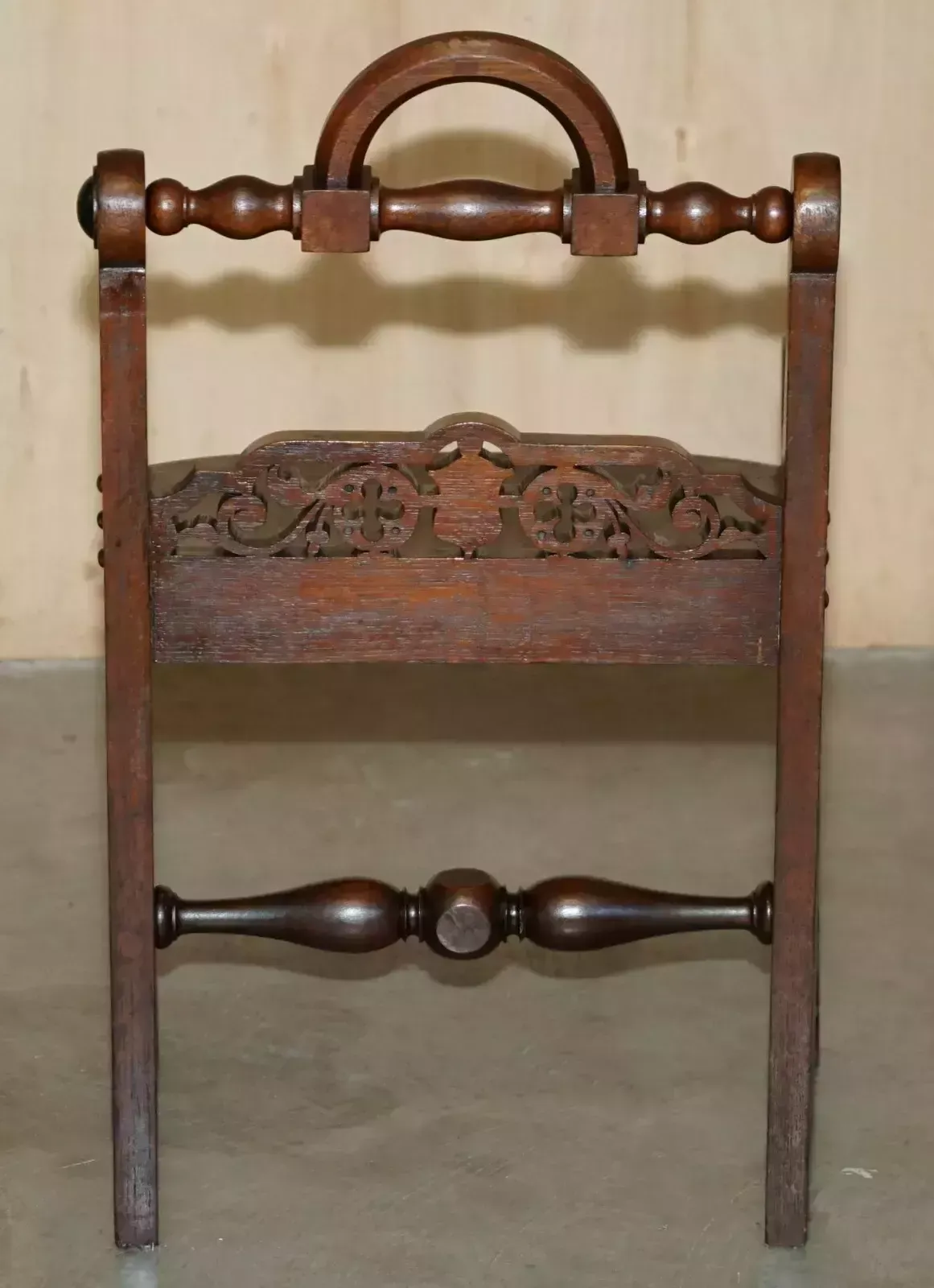1950.0 Pair Of Antique Victorian English Hand Carved Hall Chairs With Rotating Handles photo