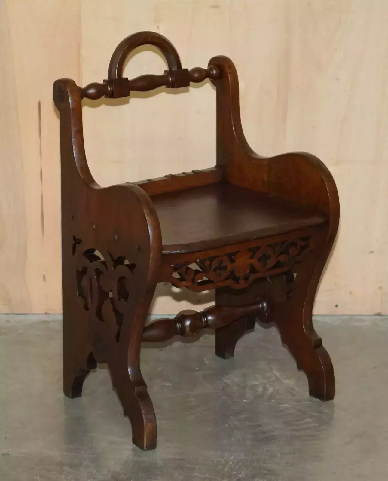 photo buy Pair Of Antique Victorian English Hand Carved Hall Chairs With Rotating Handles