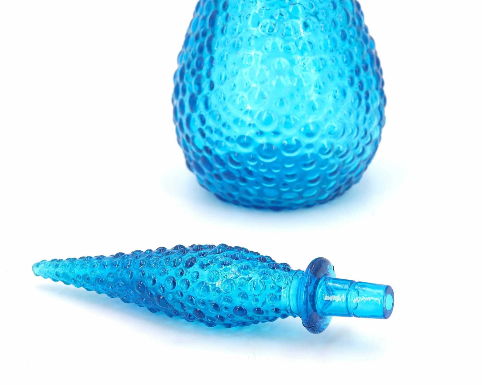Vintage Blue Bubble Glass Genie Bottle, Italian Decanter, 1960s / Empoli, Boho Chic, Bohemian, Folk, Made In Italy photo 172.0