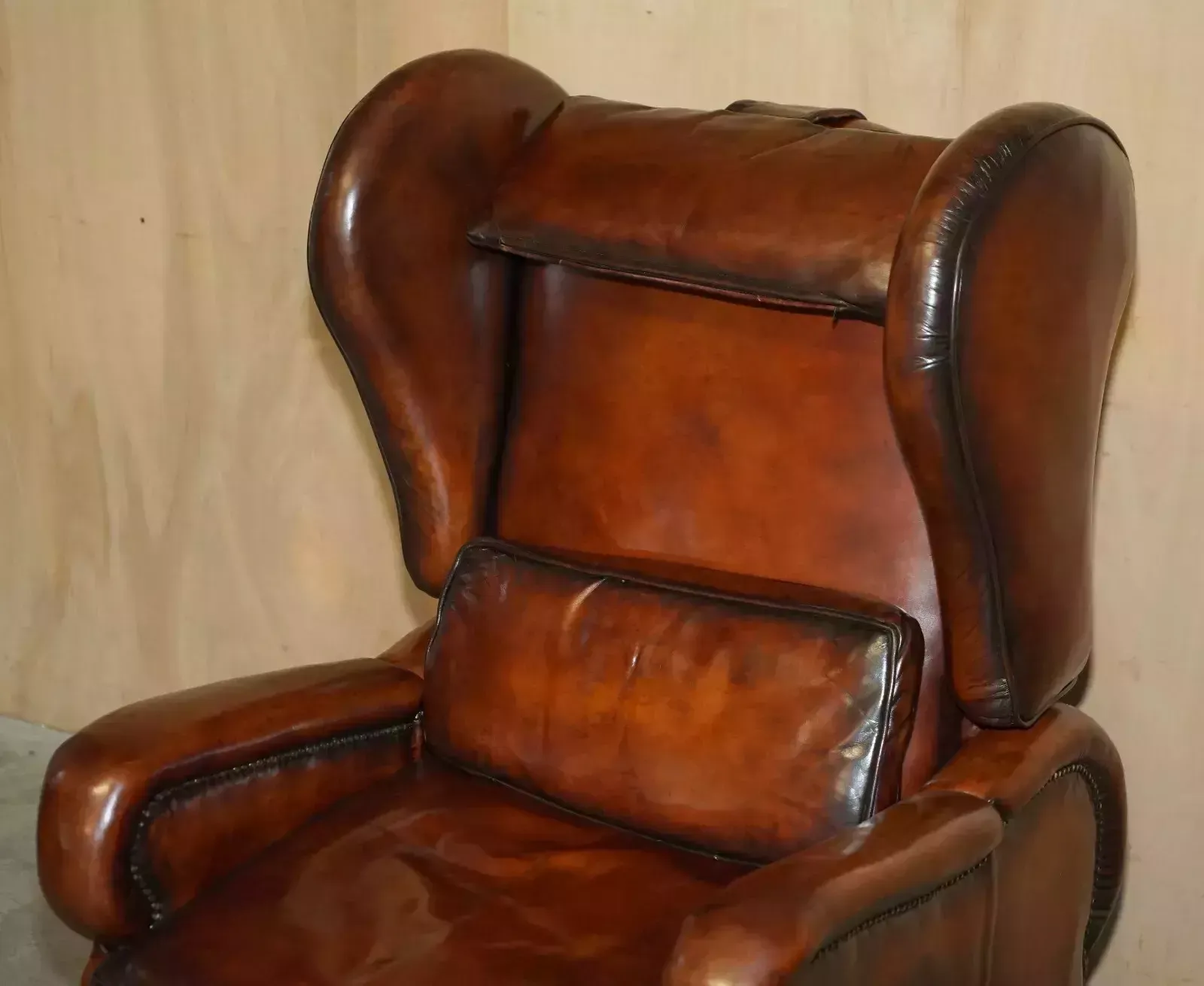 Restored J Foot & Son Adjustable Reclining Easy Armchair Hand Dyed Brown Leather photo Furniture