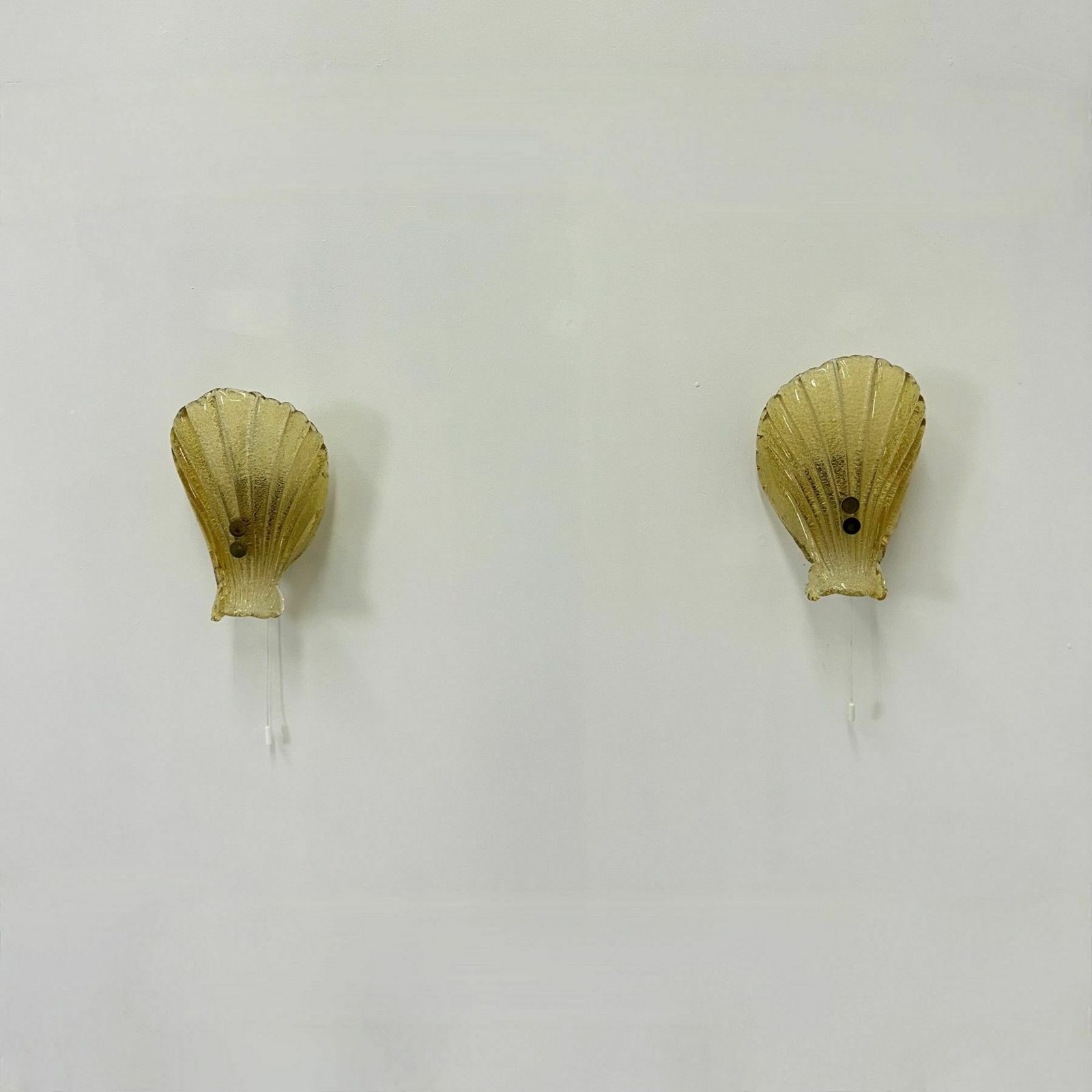 Set Of 2 Sölken Leuchten Murano Glass Shell Wall Lamps , 1970s photo for sale