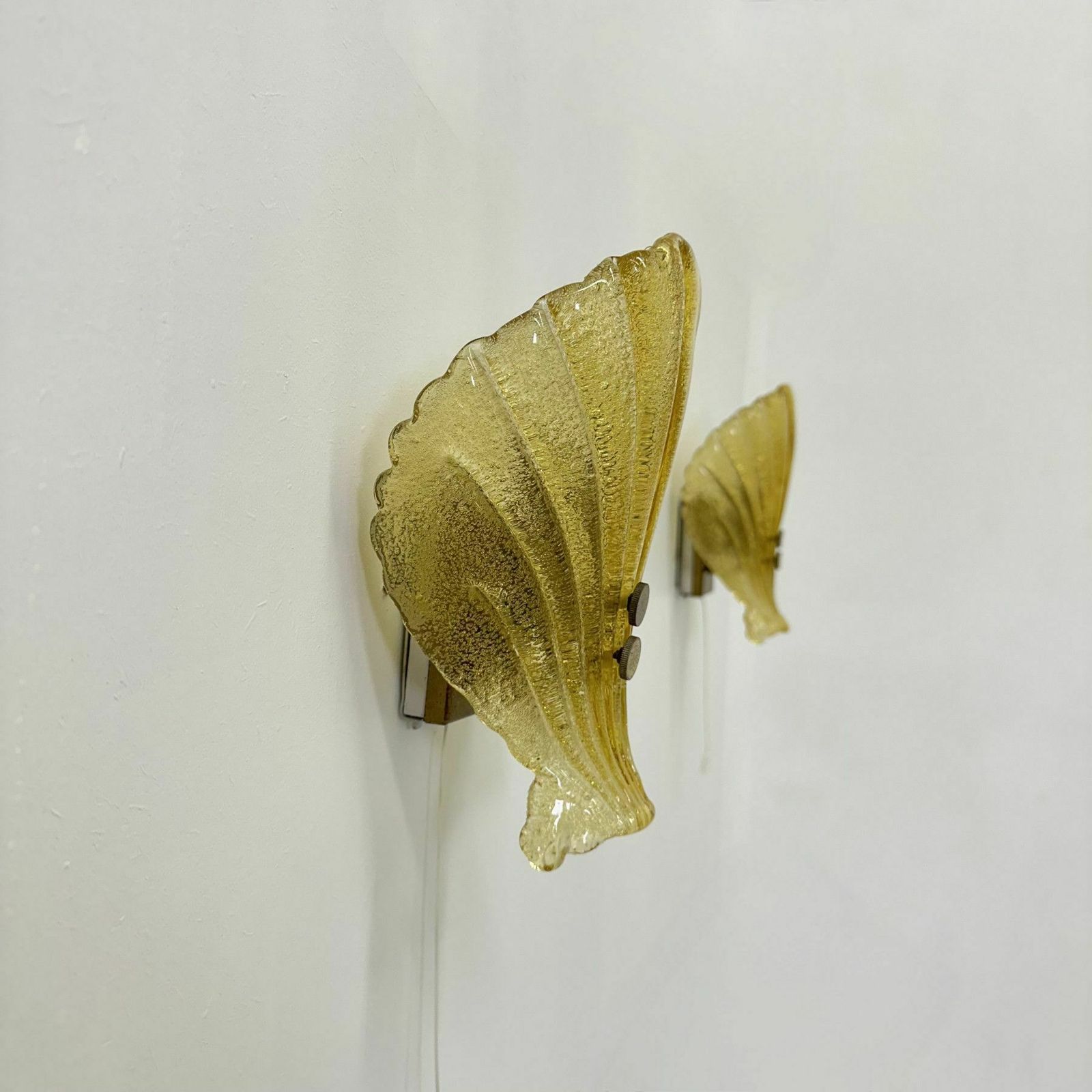 Set Of 2 Sölken Leuchten Murano Glass Shell Wall Lamps , 1970s photo vinterior