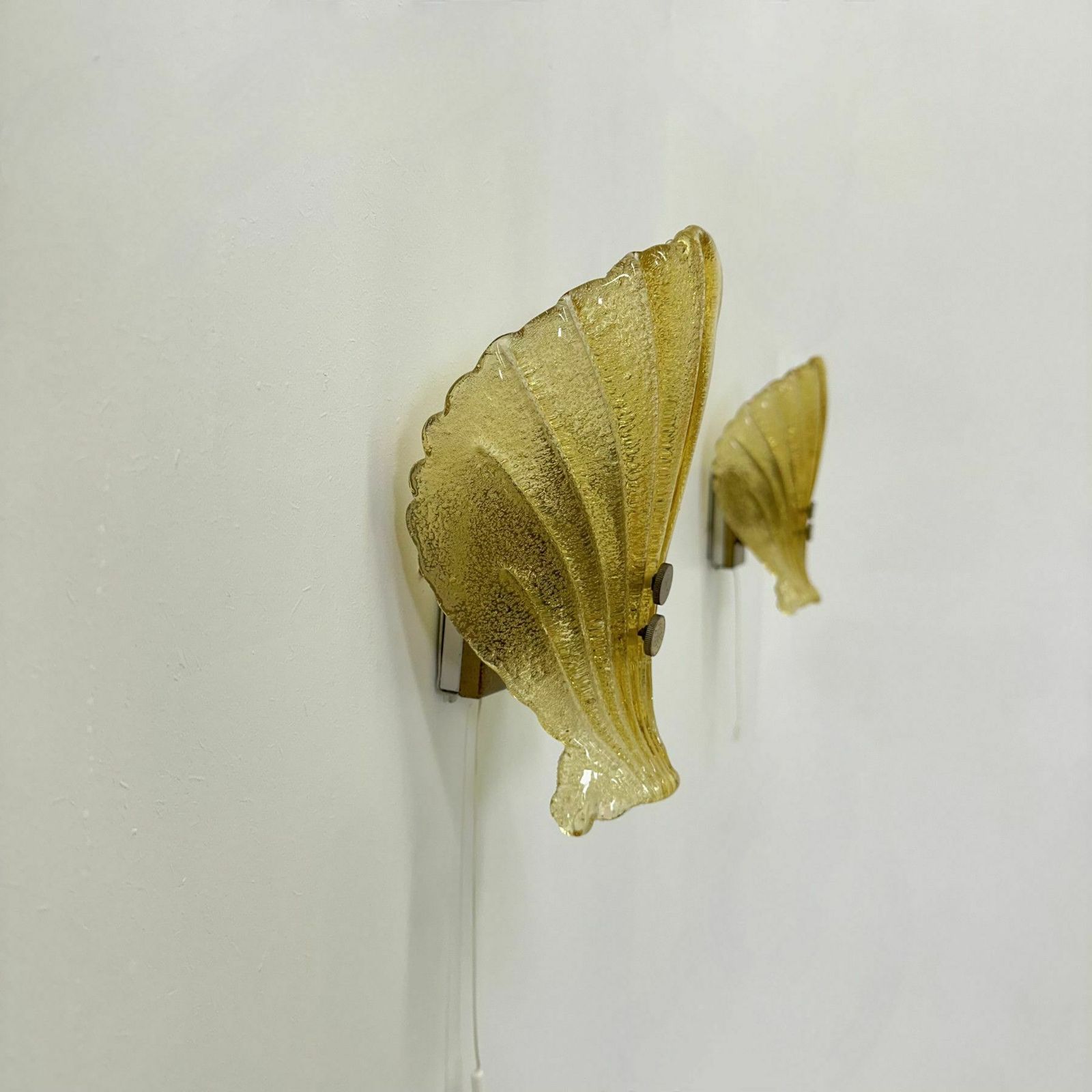 photo furniture Set Of 2 Sölken Leuchten Murano Glass Shell Wall Lamps , 1970s