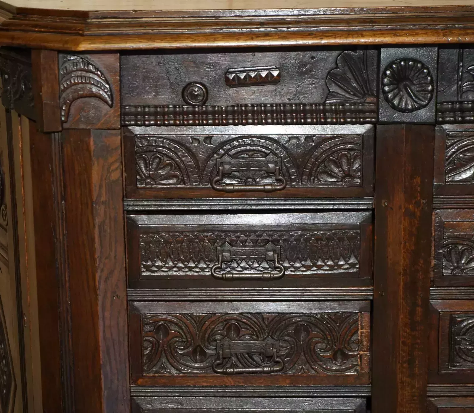 Antique 1685 Dated Hand Carved Chest Of Drawers Sideboard With Side Cupboards photo buy