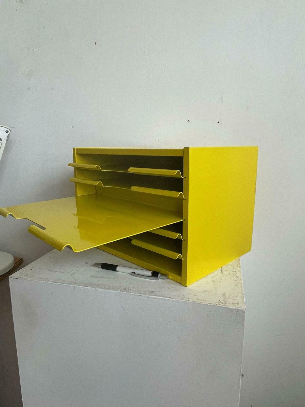 1980s Bright Yellow A4 Office Storage Stationery Box By The Crown Suppliers Military Arrow photo Home Decor