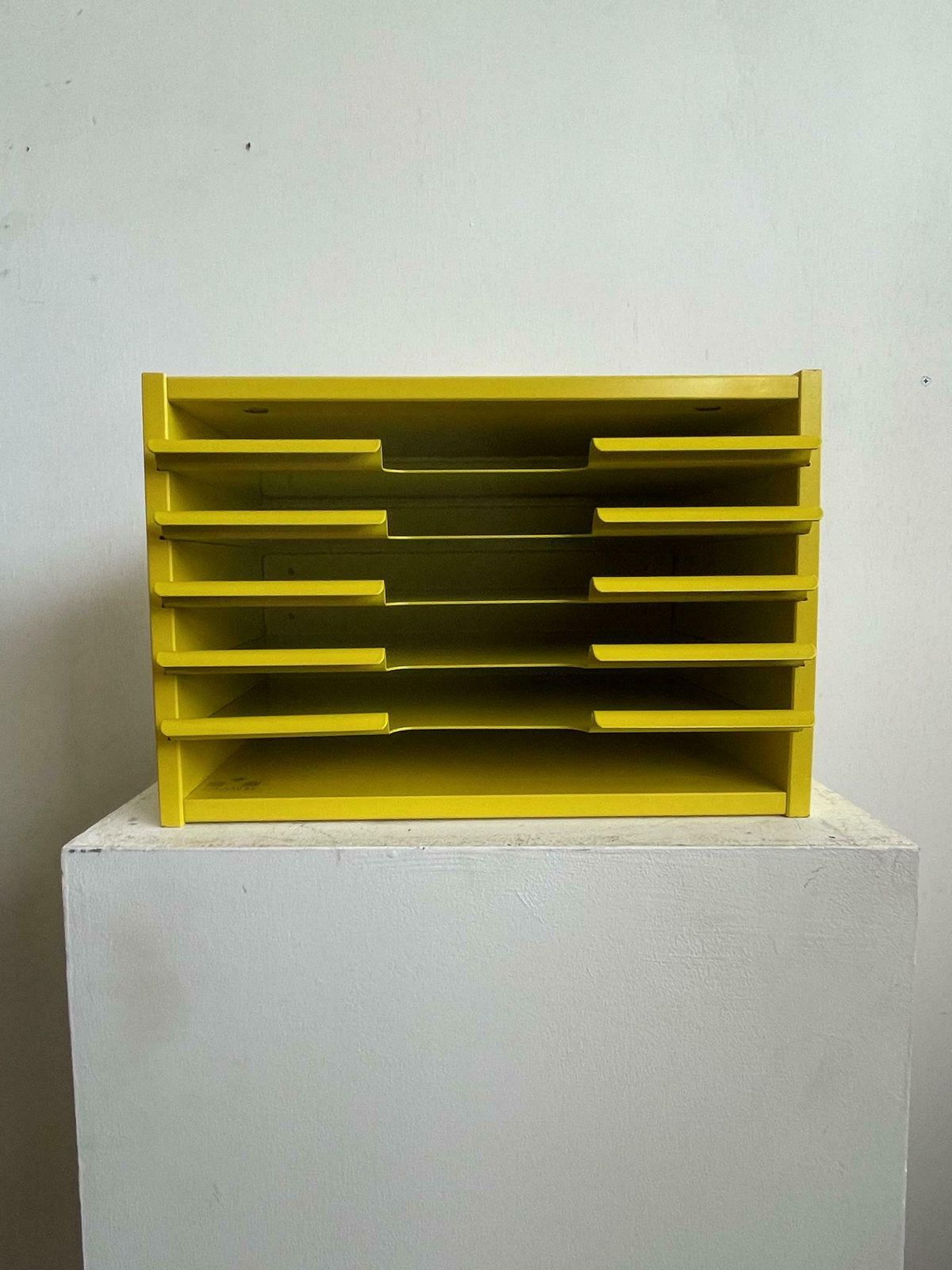 photo furniture 1980s Bright Yellow A4 Office Storage Stationery Box By The Crown Suppliers Military Arrow