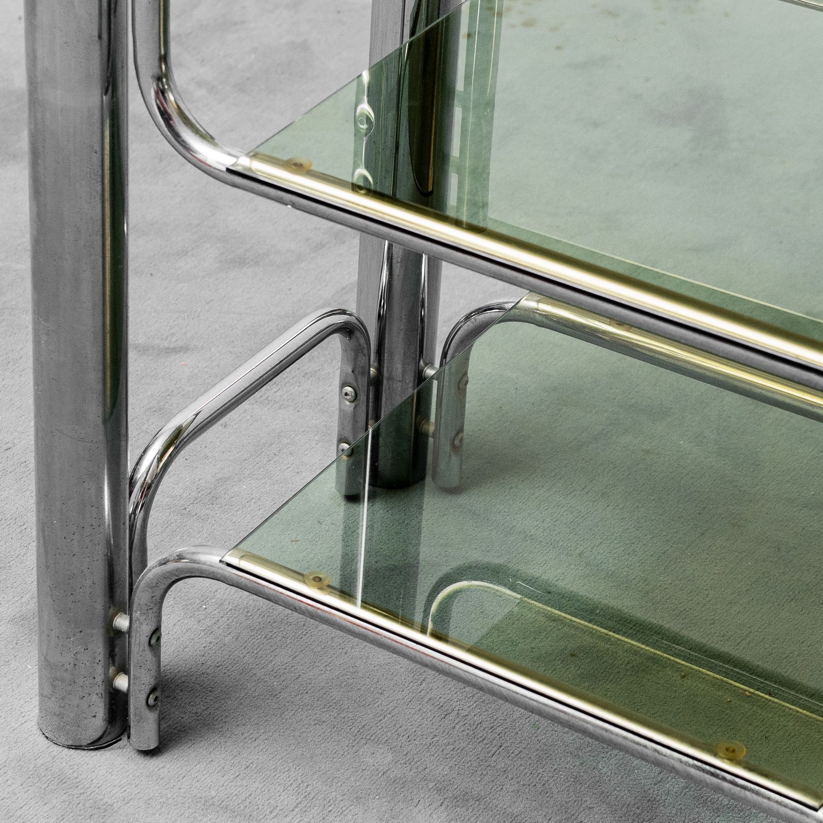 Vintage Tv Stand Table Metal Smoked Glass 70s Vintage Modern Antiques photo vintage