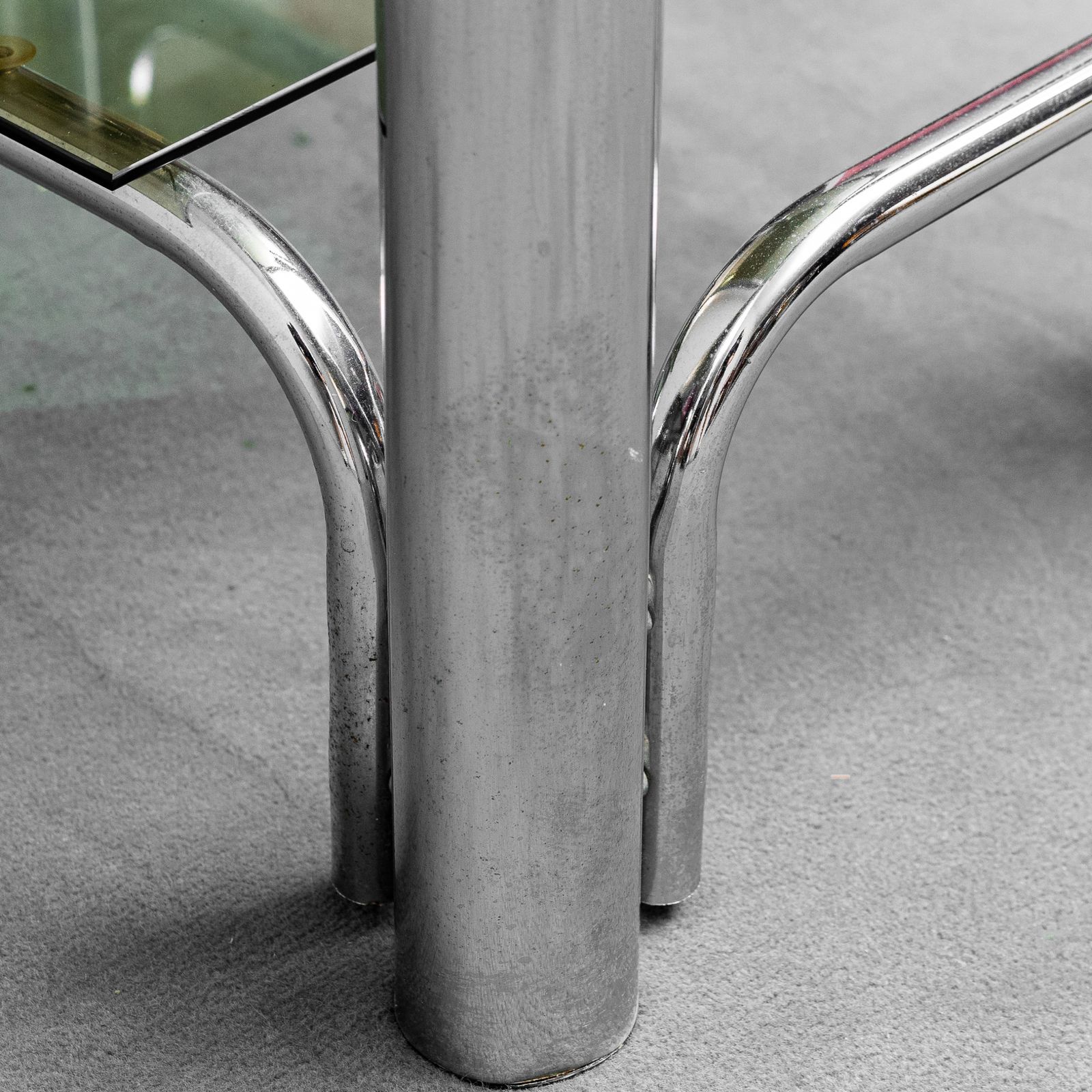 photo for sale Vintage Tv Stand Table Metal Smoked Glass 70s Vintage Modern Antiques