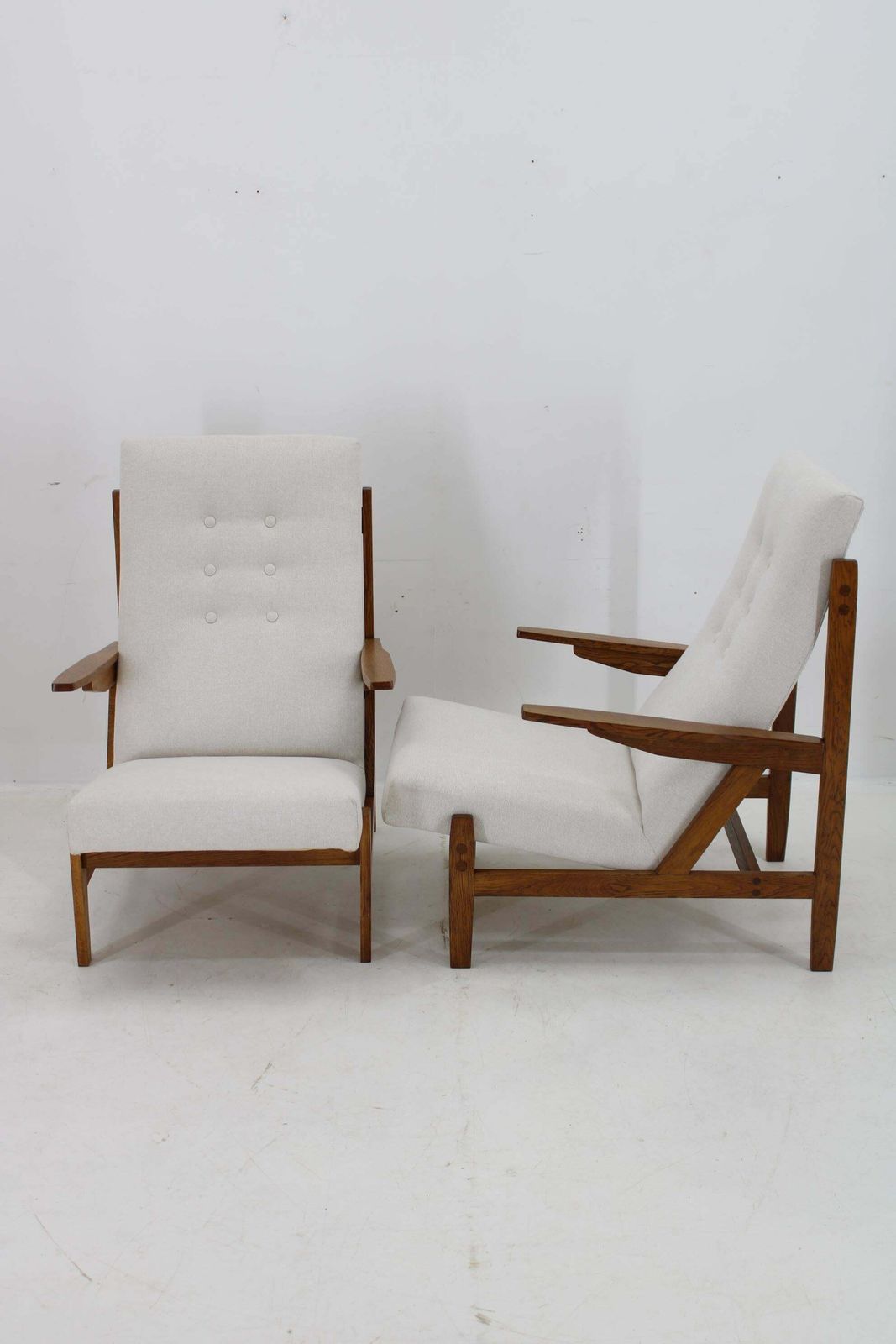 Furniture 1970s Pair Of Rare Oak Armchairs By Uluv, Czechoslovakia photo