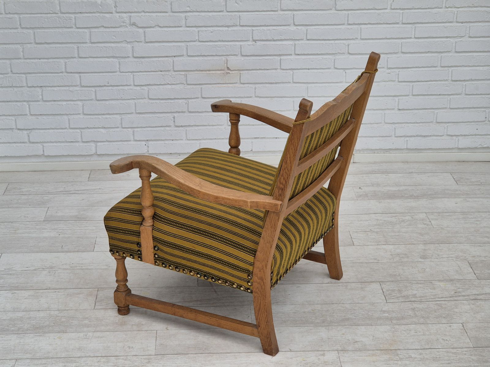 1960s, Danish Lounge Chair, Original Very Good Condition, Furniture Wool, Solid Oak Wood. photo 1190.0