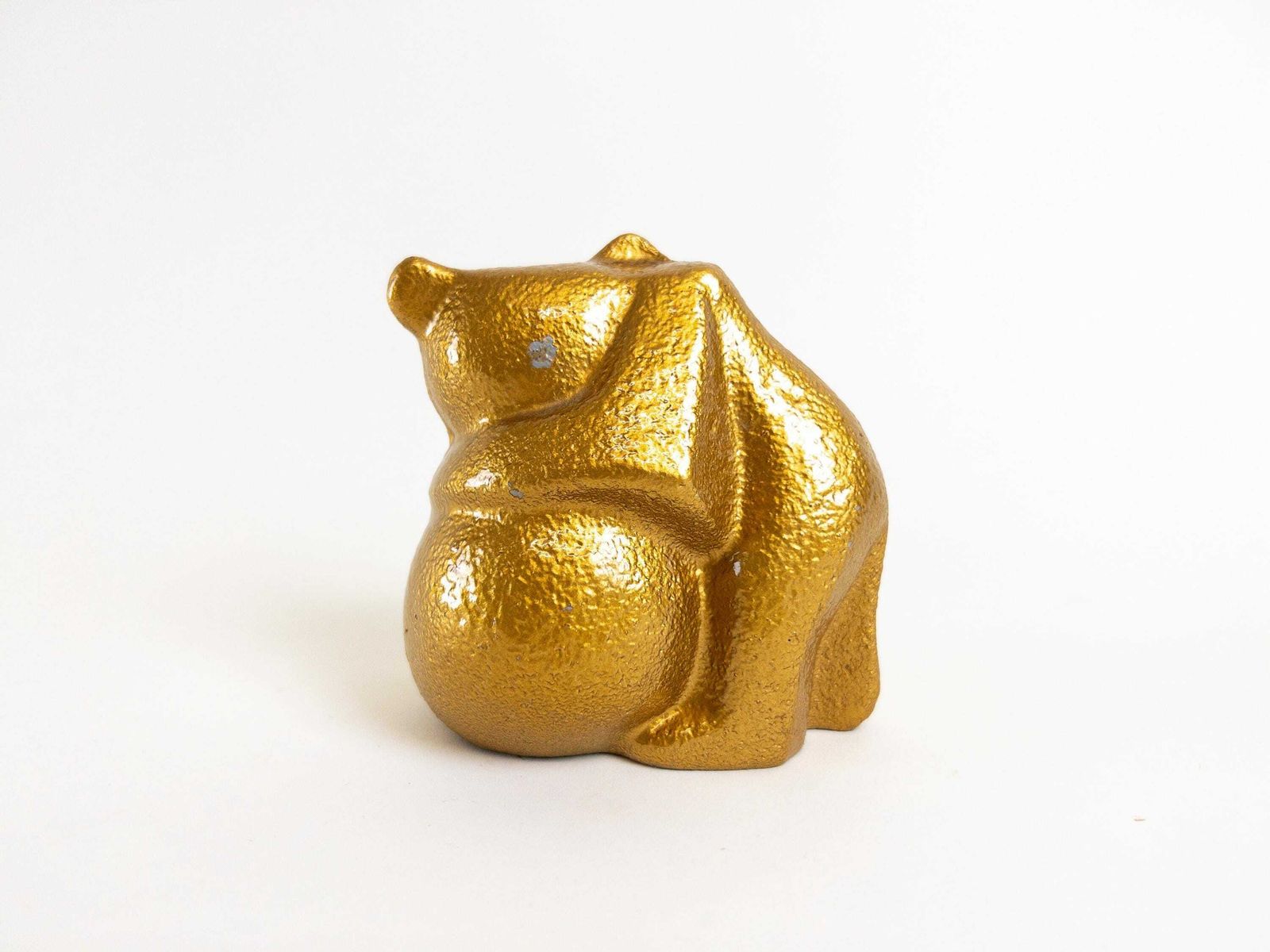 Gold Cast Iron Bear Figurine   Swiss Bear By Zent Ag   Cast Iron Brutalist Bear Sculpture   Rare photo for sale