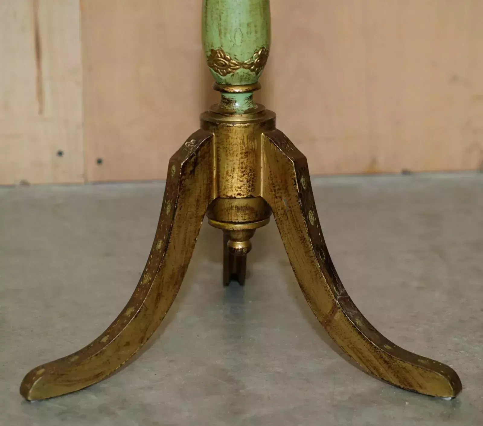 photo furniture Vintage French Circa 1950's Hand Painted & Gilt Tripod Side End Lamp Wine Table