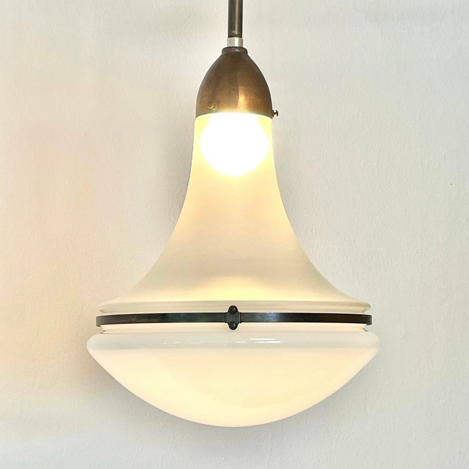 Antique Exclusive Large Luzette Ceiling Light In Opaline And Frosted Glass Designed By Peter Behrens In 1906 For Siemens Schukert, Germany photo for sale