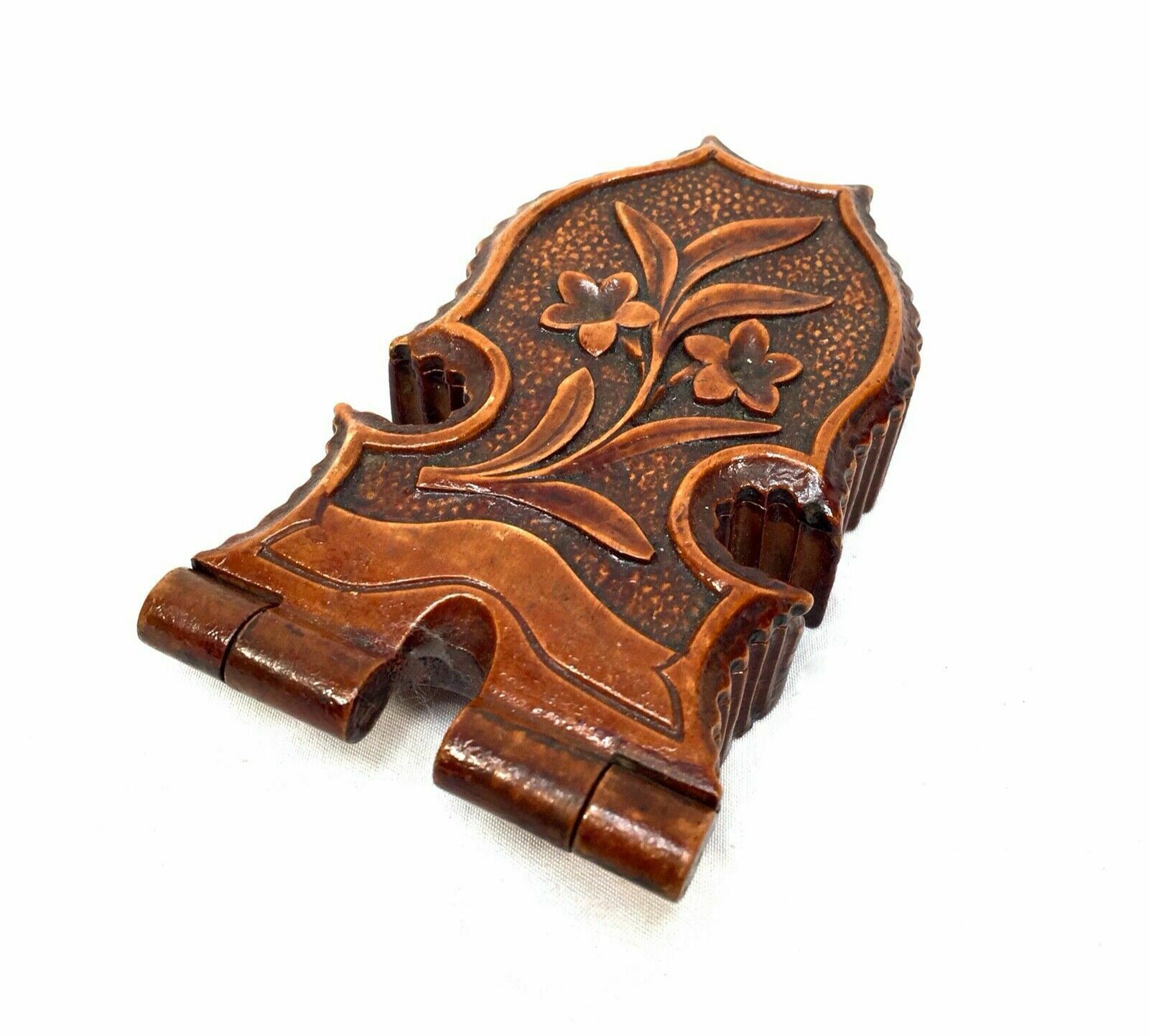 Antique Treen 19th Century Black Forest Wooden Pocket Fob Watch Holder Case Box photo vintage
