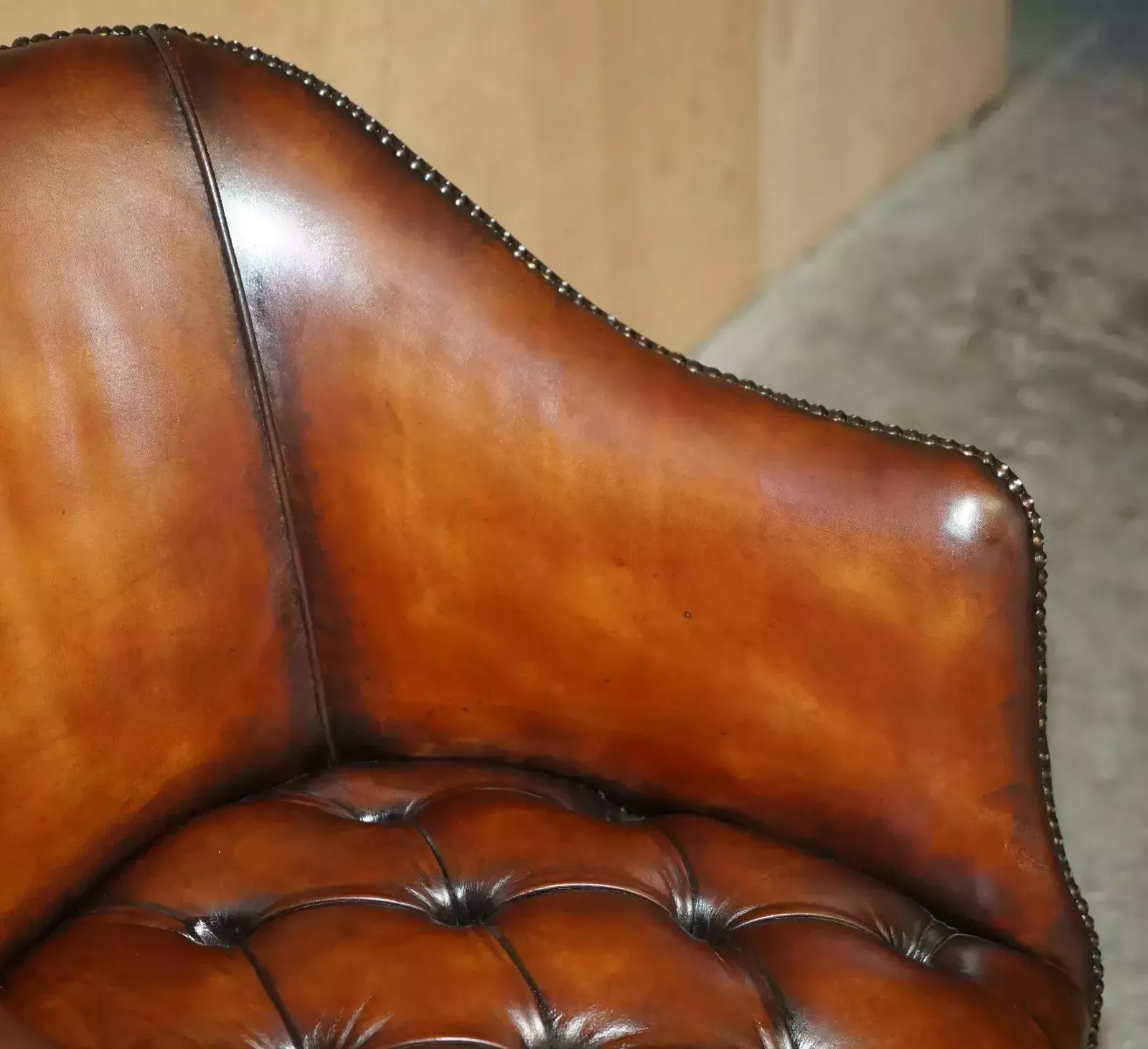 photo for sale Survivor Of 1940 German Air Raid Restored Victorian Chesterfield Captains Chair