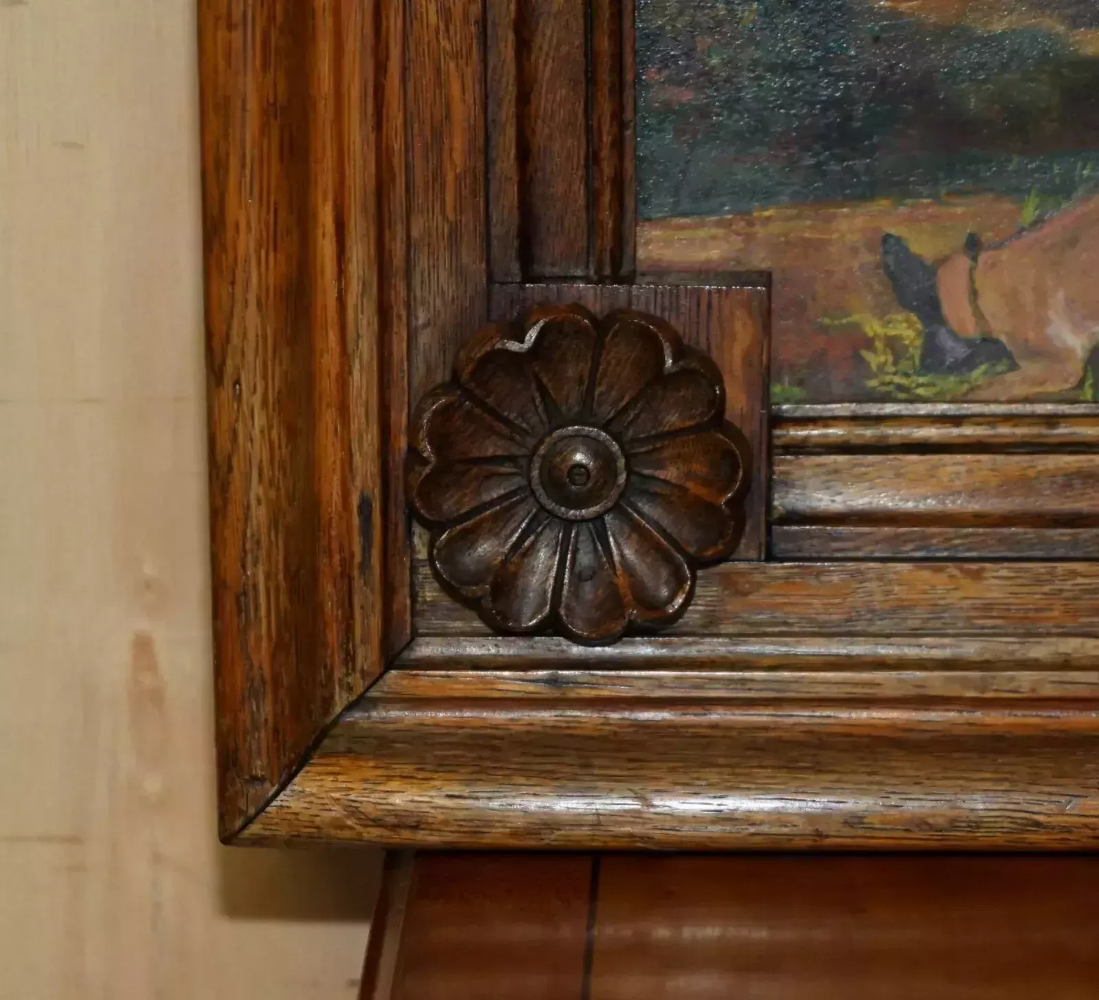 Pair Of Large Antique Original Swedish Oil On Board Paintings Chunky Oak Frames photo Art