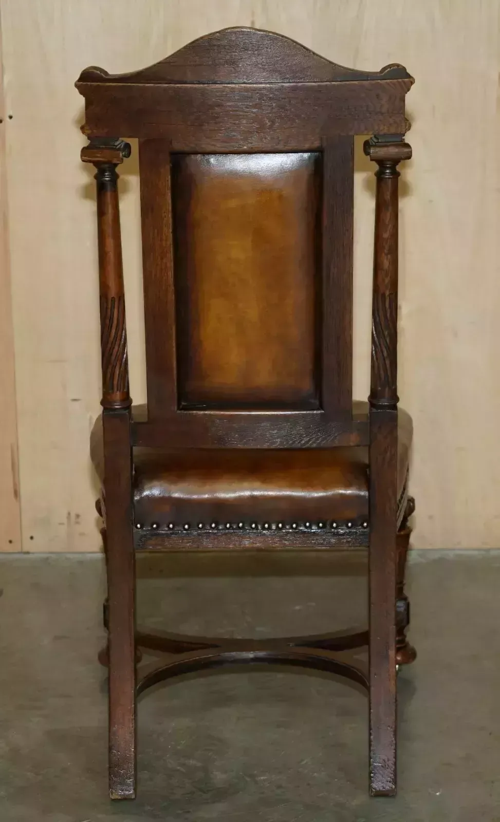 photo vinterior Two Antique Italian Grand Tour Corinthian Pillar Brown Leather Side Hall Chairs