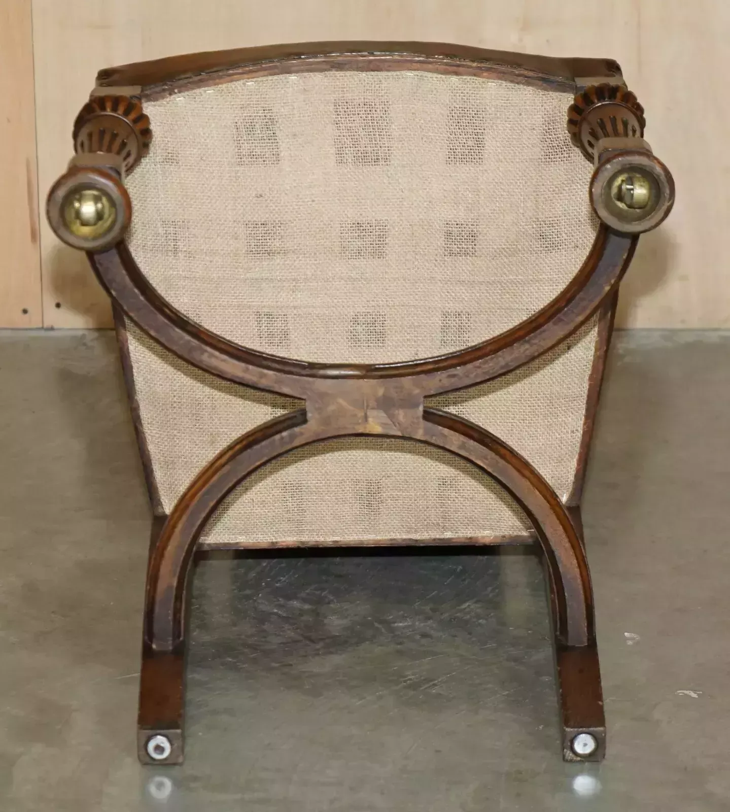 photo vintage Two Antique Italian Grand Tour Corinthian Pillar Brown Leather Side Hall Chairs