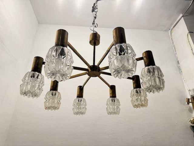 Brass Crystal Chandelier 1960’s By Kaiser Leuchten photo vintage