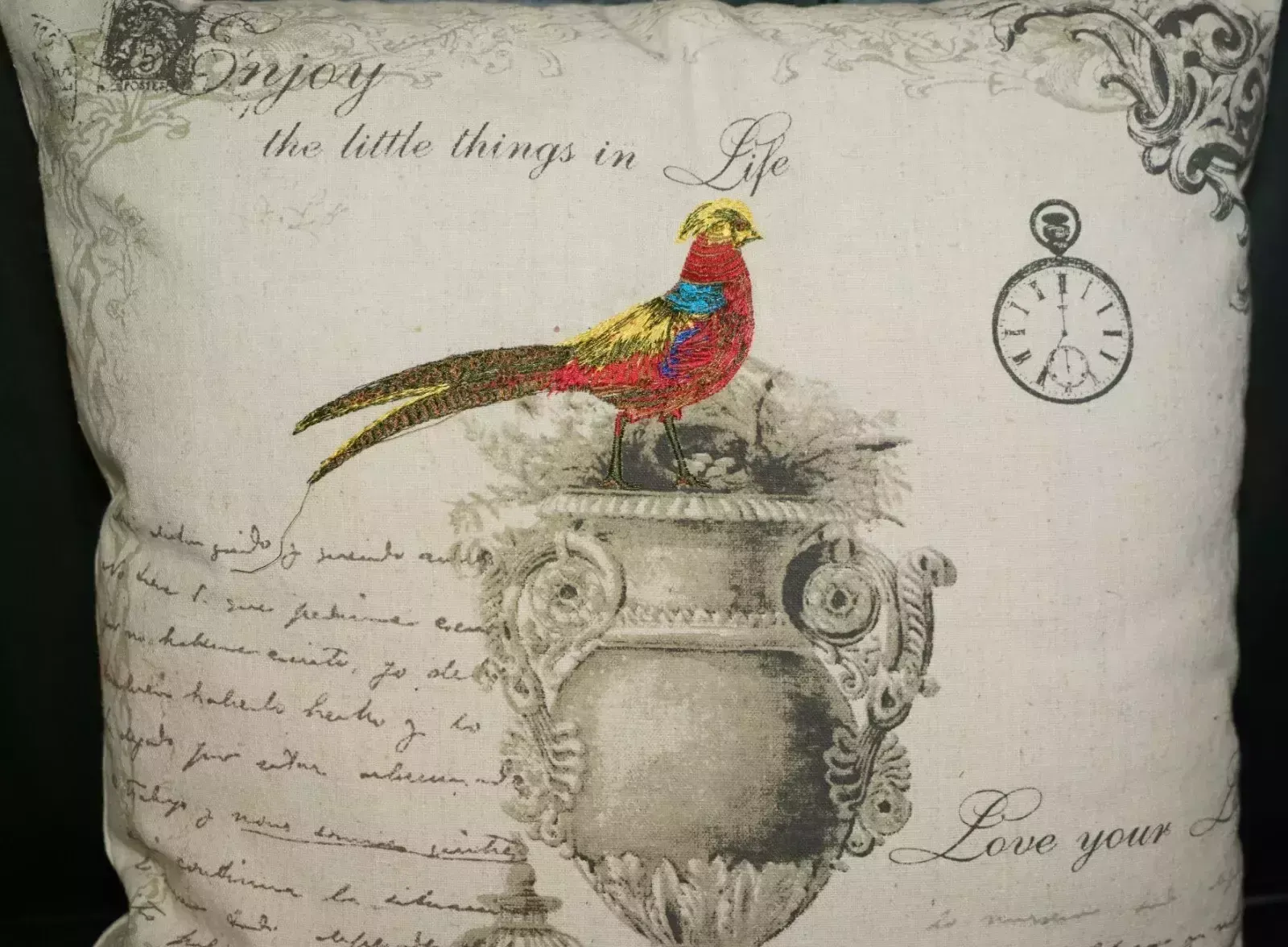 Pair Of Parrot On Grand Tour Vase Sofa Armchair Cushions Nice Upholstery photo for sale