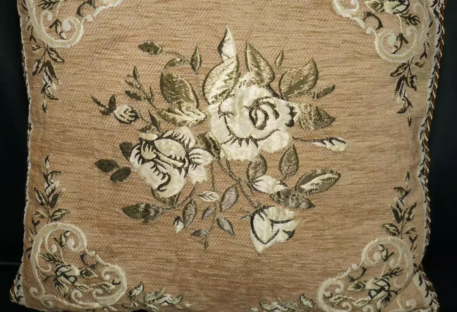 Pair Of Decorative Folded Floral Sofa Armchair Cushions Embroidered Upholstery photo for sale