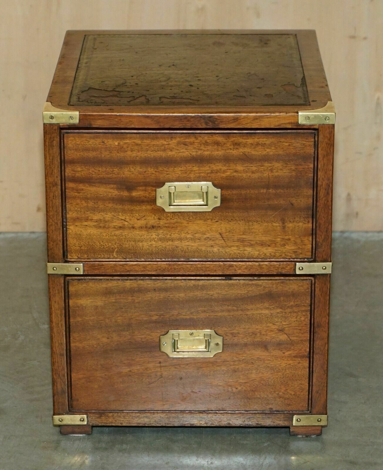 Vintage Miliary Campaign Side End Lamp Wine Bedside Table Chest With Drawers photo for sale