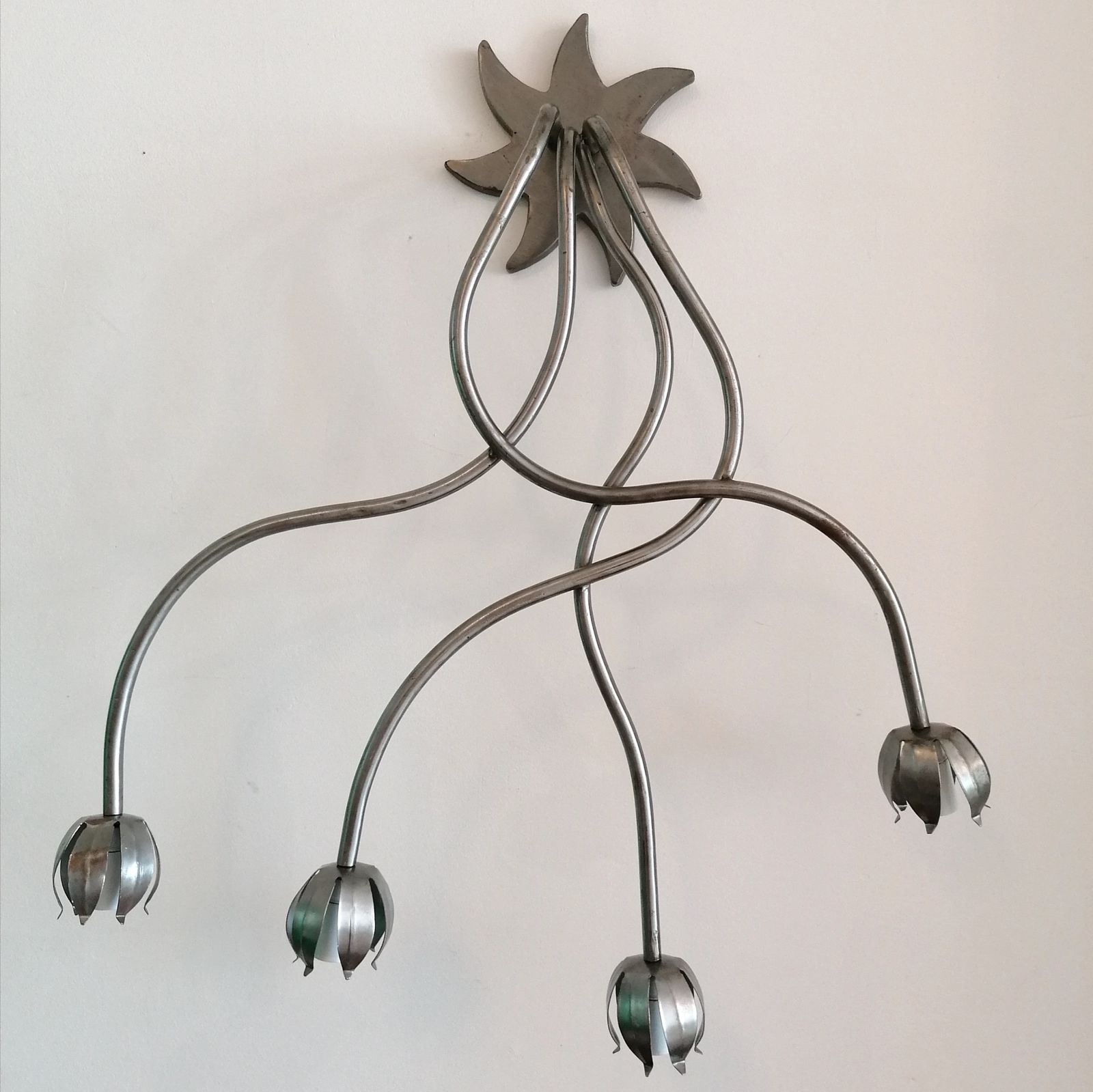 Postmodern Sculptural Star / Flower Wiggle Steel Wall Light, Artist Made, No Labels, USA, C1980s. Newly Rewired. photo for sale