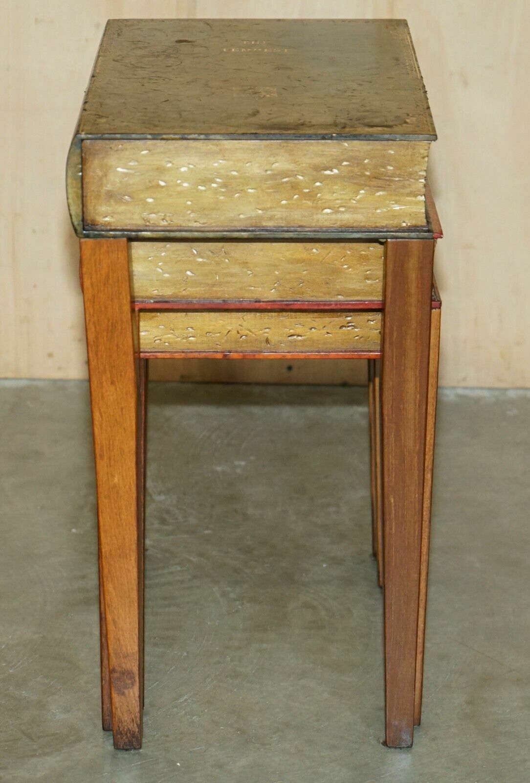 photo vintage Nest Of Vintage Faux Book Tables In Original Antique Distressed Leather