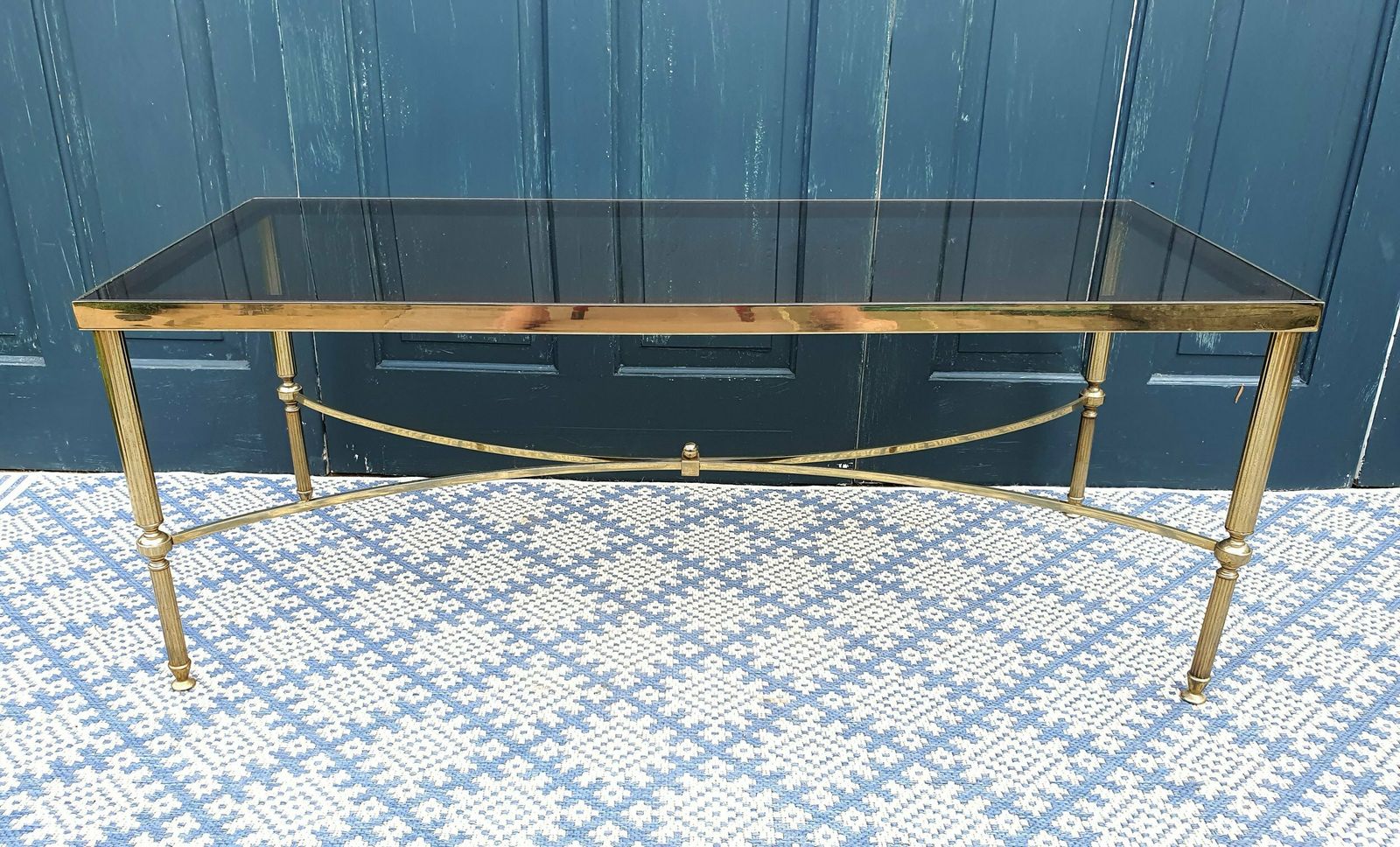 Vintage Mcm Brass And Smoked Glass Coffee Table photo Furniture