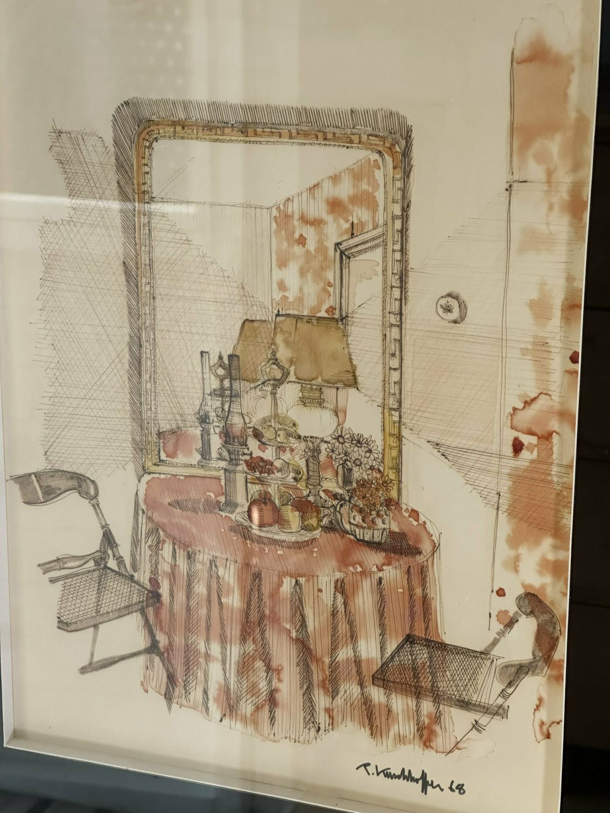 French Painting ‘Interior De La Maison’ Mid Century photo vinterior
