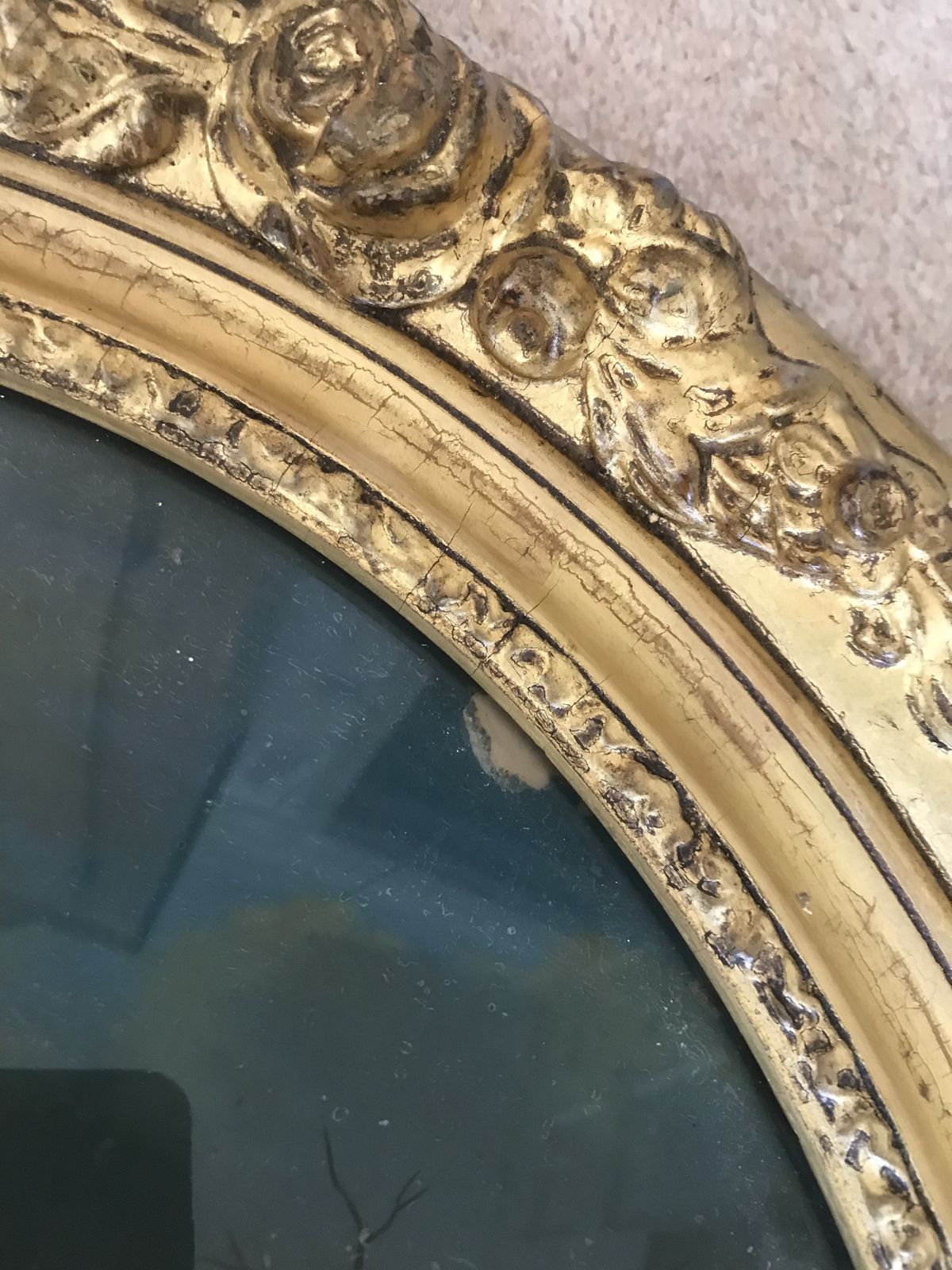 Reverse Painted Oval Convex Glass Wall Plaque Ladies Ice Skating Gilt Frame photo vinterior