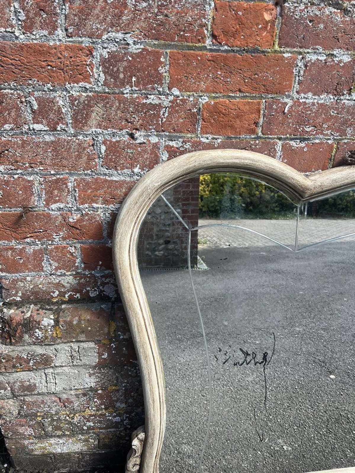 A Wonderful Large Antique French 19th C Painted Shaped Top Mirror. photo furniture