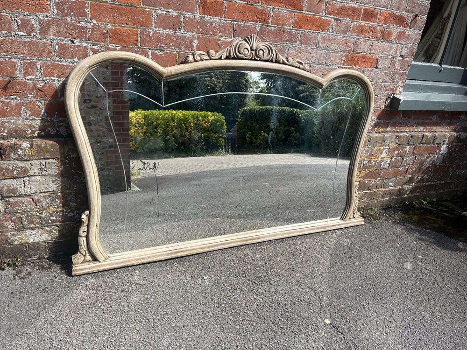 A Wonderful Large Antique French 19th C Painted Shaped Top Mirror. photo vinterior