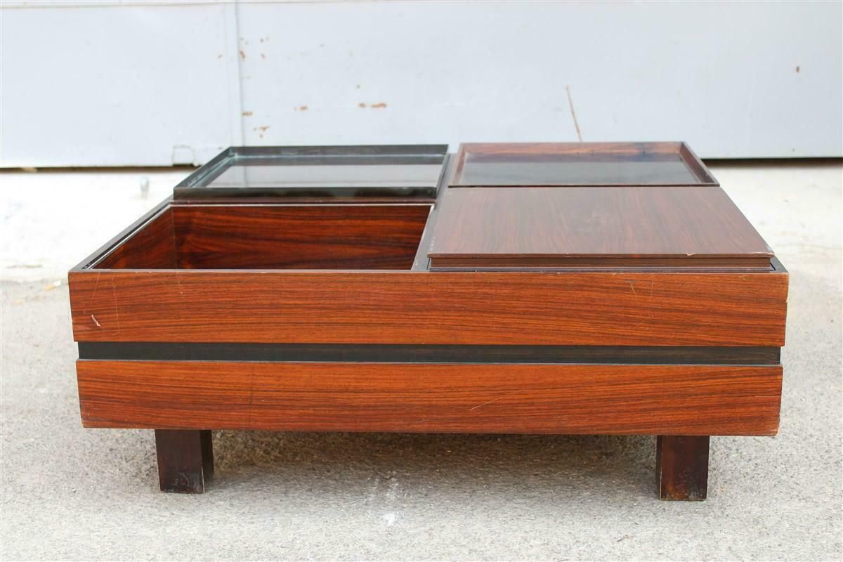 Low Square Wooden Table With Trays Luigi Sormani 1960 Italy Brass photo furniture