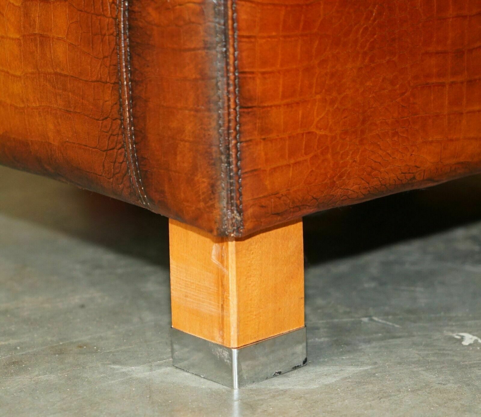 photo for sale Restored Pair Of Moroso Crocodile Alligator Patina Brown Leather Club Armchairs