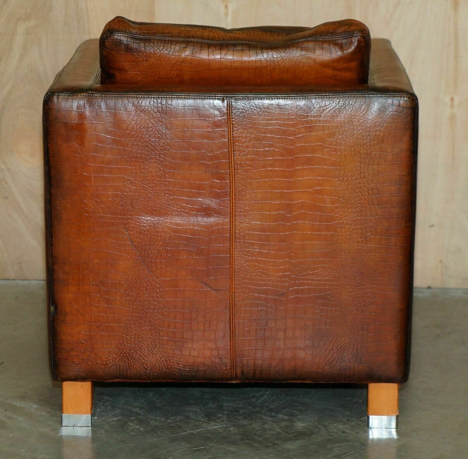 7500.0 Restored Pair Of Moroso Crocodile Alligator Patina Brown Leather Club Armchairs photo
