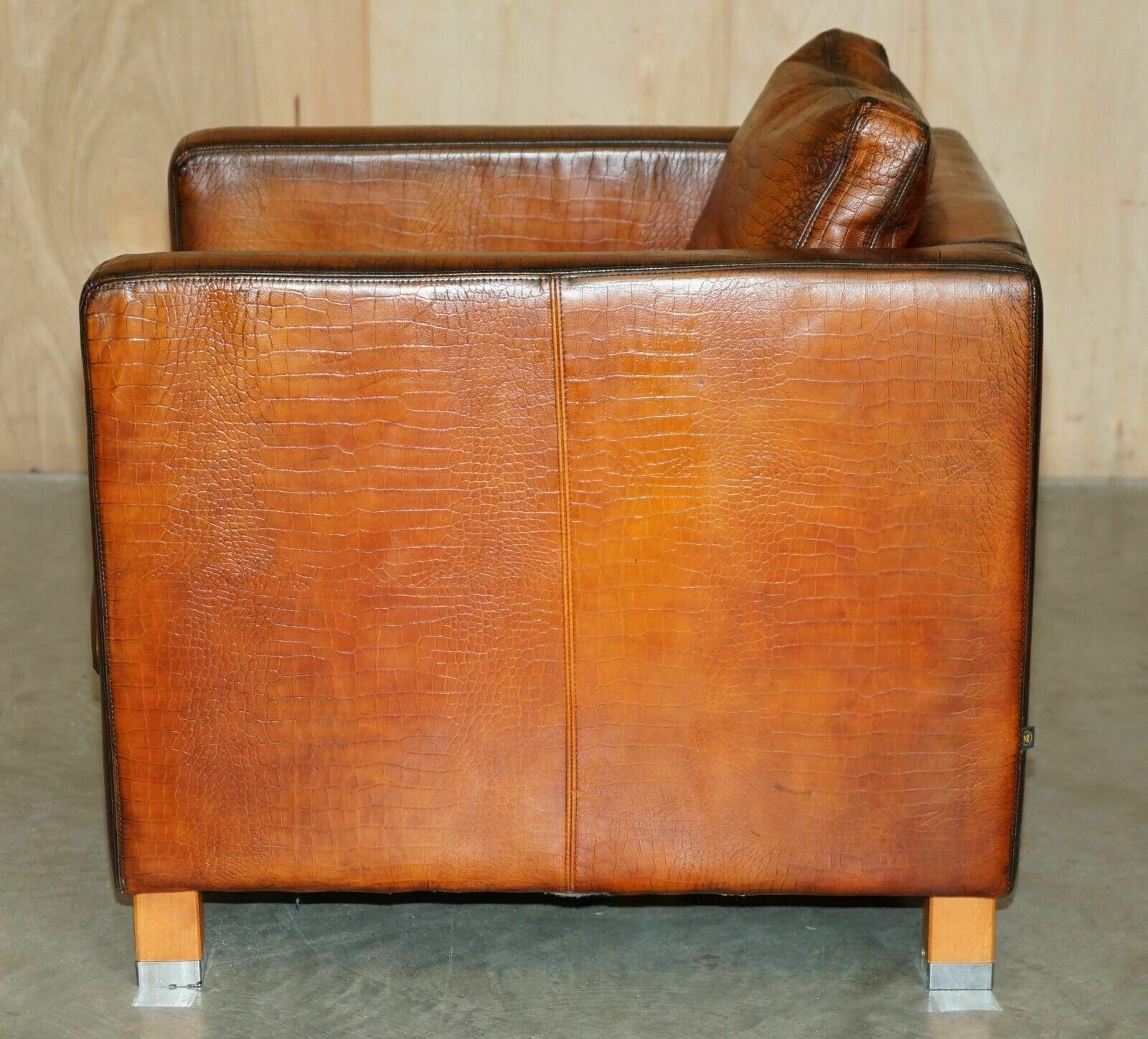 photo buy Restored Pair Of Moroso Crocodile Alligator Patina Brown Leather Club Armchairs