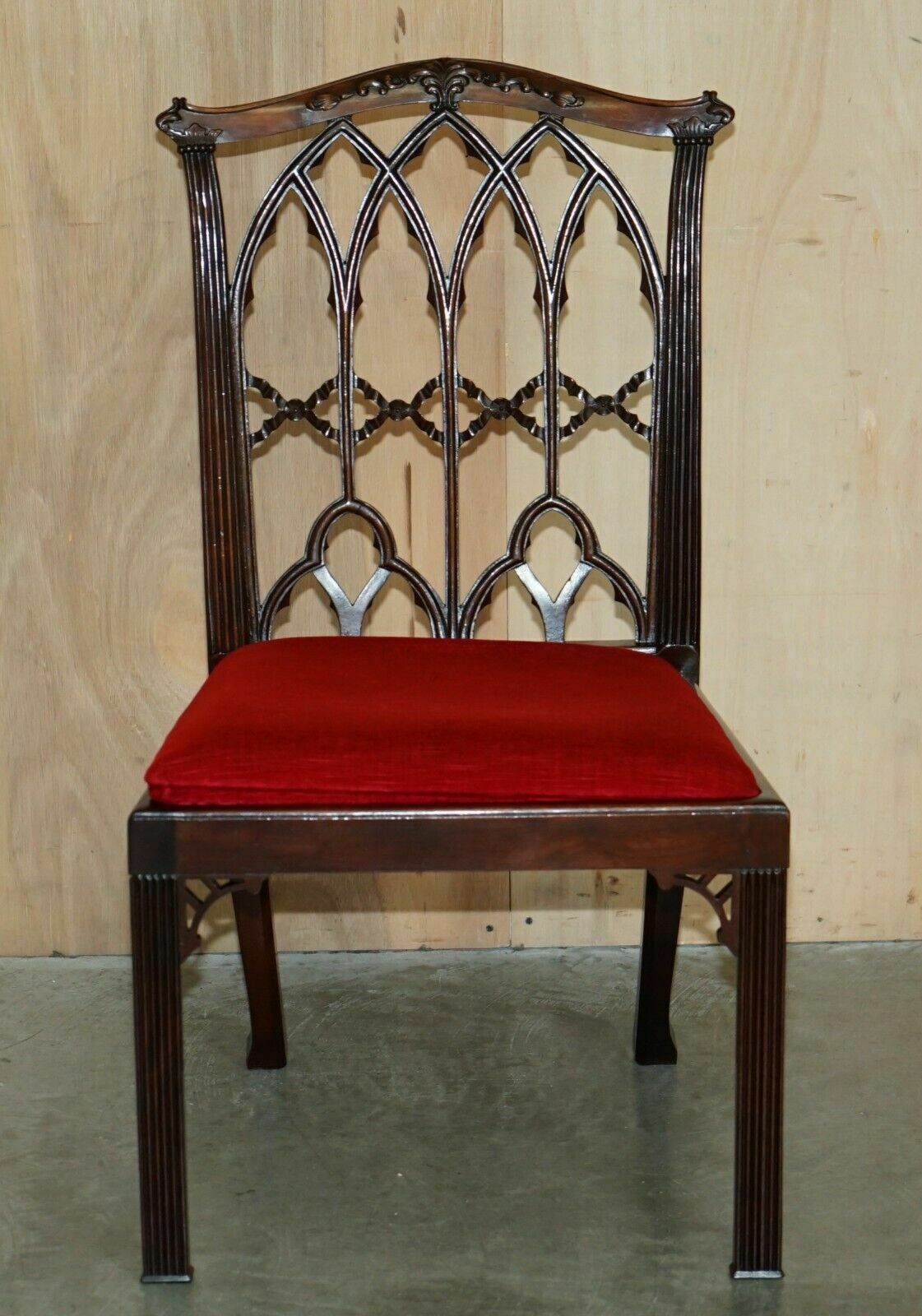 Four Antique Circa 1900 English Thomas Chippendale Gothic Revival Dining Chairs photo for sale