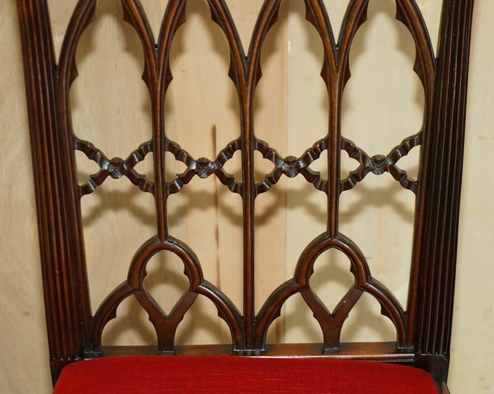 Four Antique Circa 1900 English Thomas Chippendale Gothic Revival Dining Chairs photo vinterior