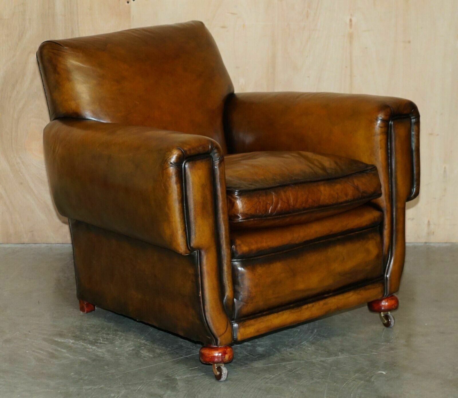 Antique Pair Of Art Deco 1920 Fully Restored Cigar Brown Leather Club Armchairs photo furniture