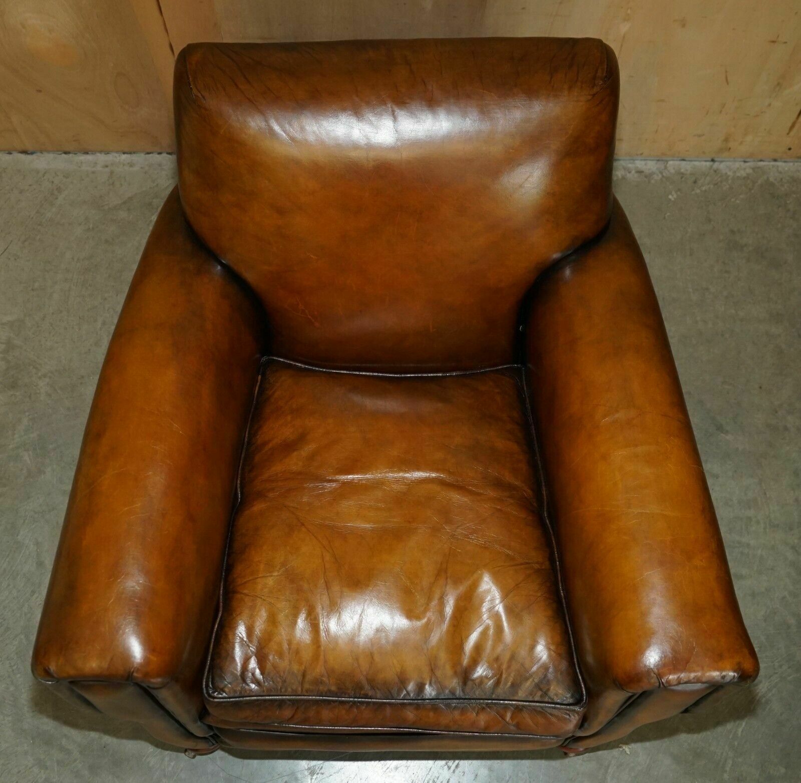 Antique Pair Of Art Deco 1920 Fully Restored Cigar Brown Leather Club Armchairs photo 6000.0