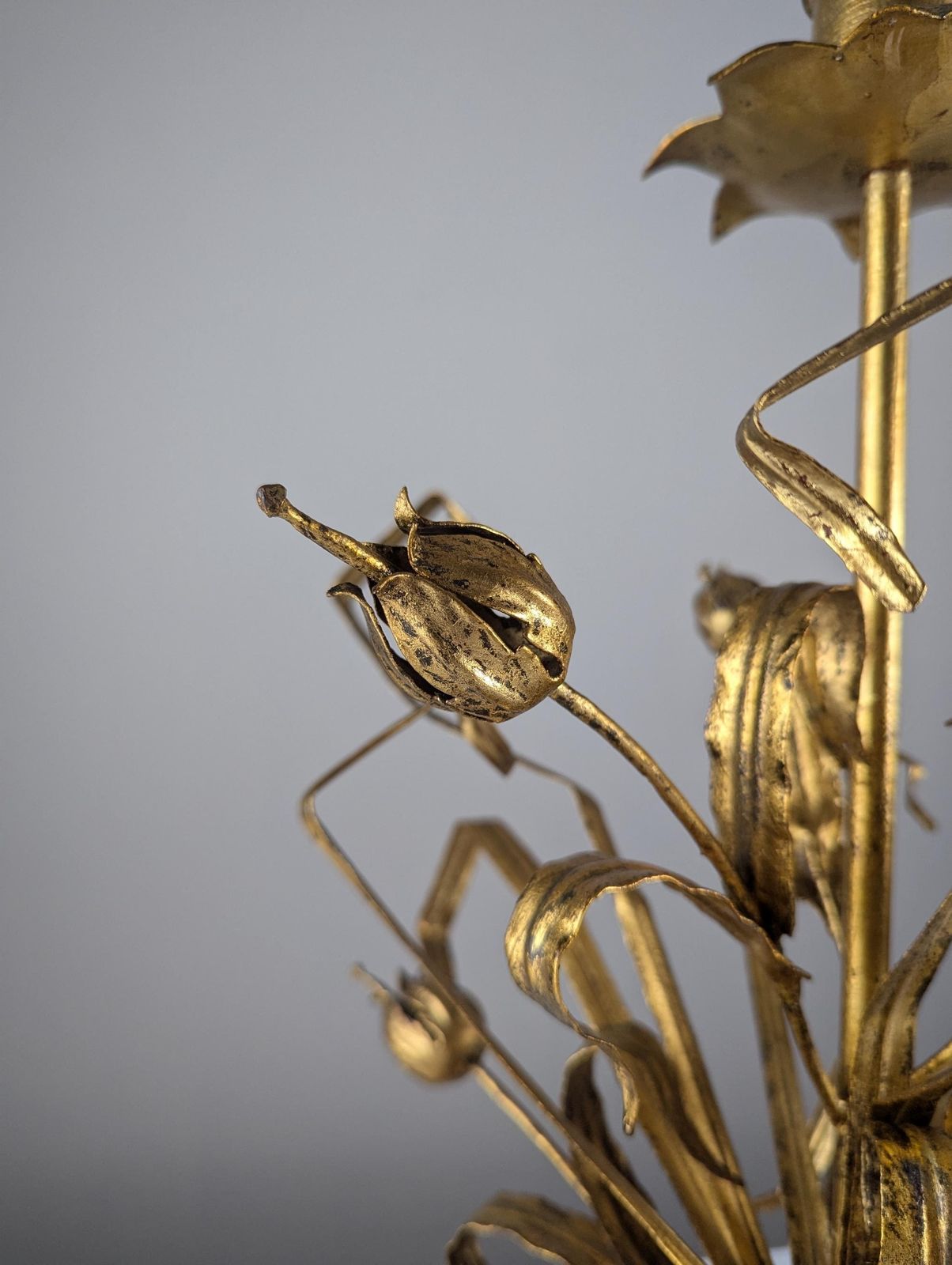 Gold Metal Floral Lamp, 1960s, Vintage photo furniture