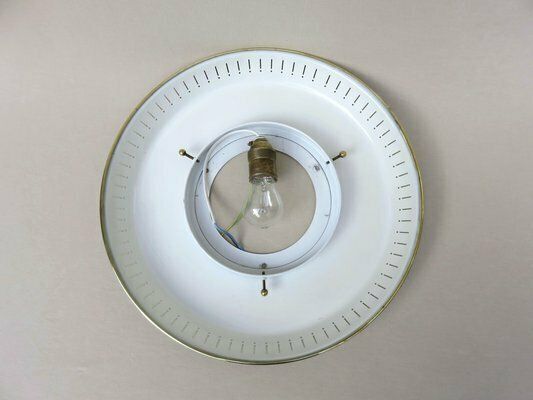 photo vinterior Mid Century Ceiling Or Wall Light In Satin Glass, Metal & Brass From Hillebrand, 1950s